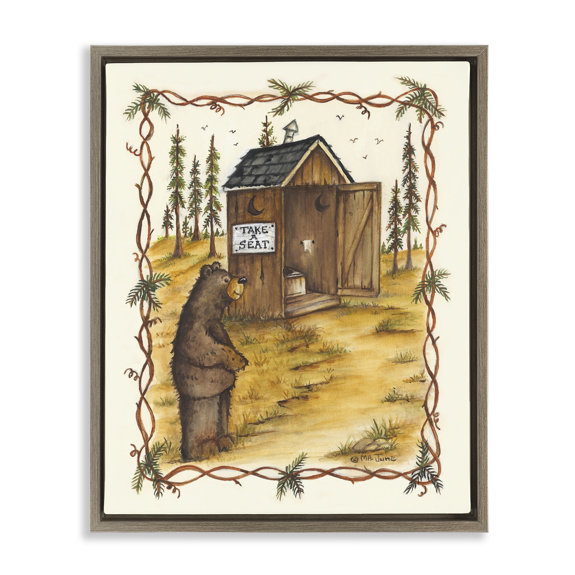 Stupell Industries Take A Seat Outhouse Animals & Insects Painting Brown Floater Framed Art Print Wall Art, 25 x 31