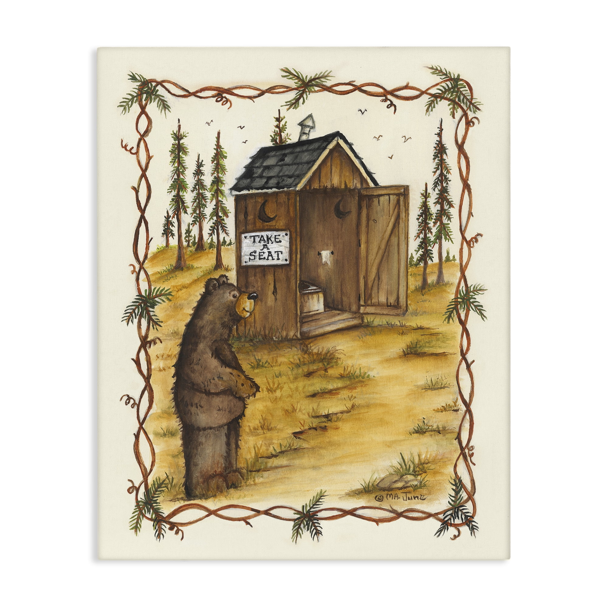 Stupell Industries Take A Seat Outhouse Animals & Insects Painting Gallery Wrapped Canvas Art Print Wall Art, 36 x 48