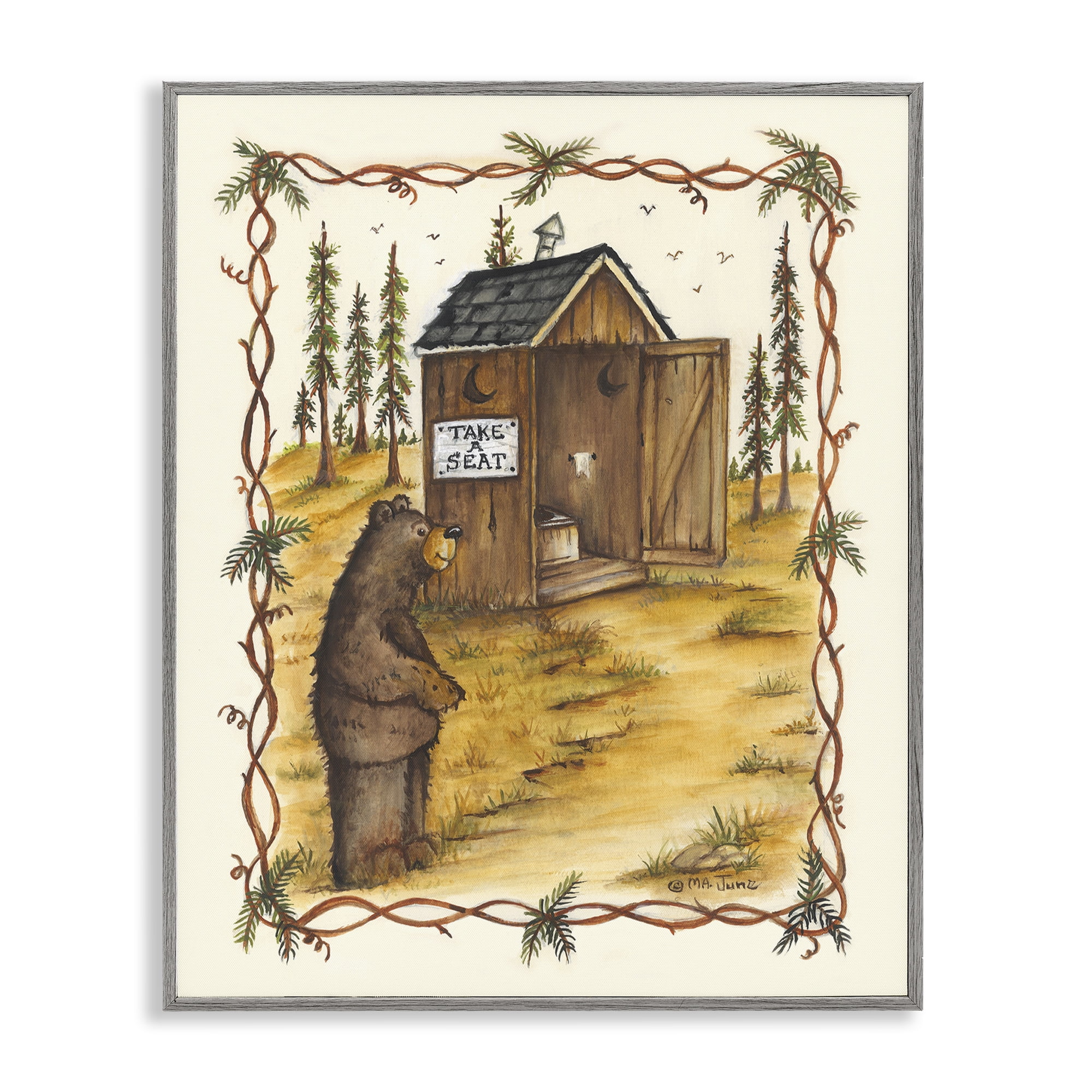 Stupell Industries Take A Seat Outhouse Animals & Insects Painting Gray Framed Art Print Wall Art, 11 x 14