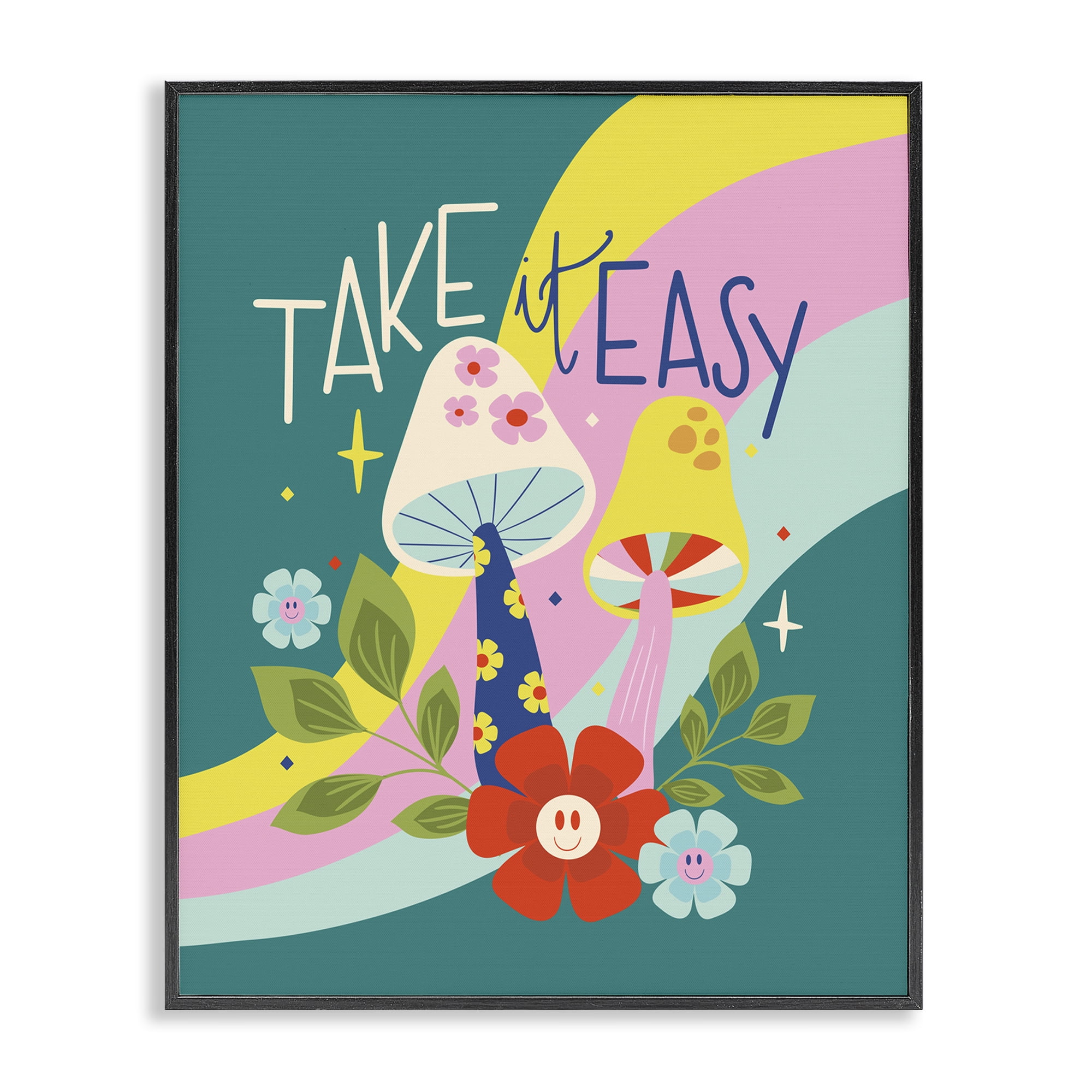 Stupell Industries Take It Easy Mushrooms Plants & Flowers Painting Black Framed Art Print Wall Art, 24 x 30