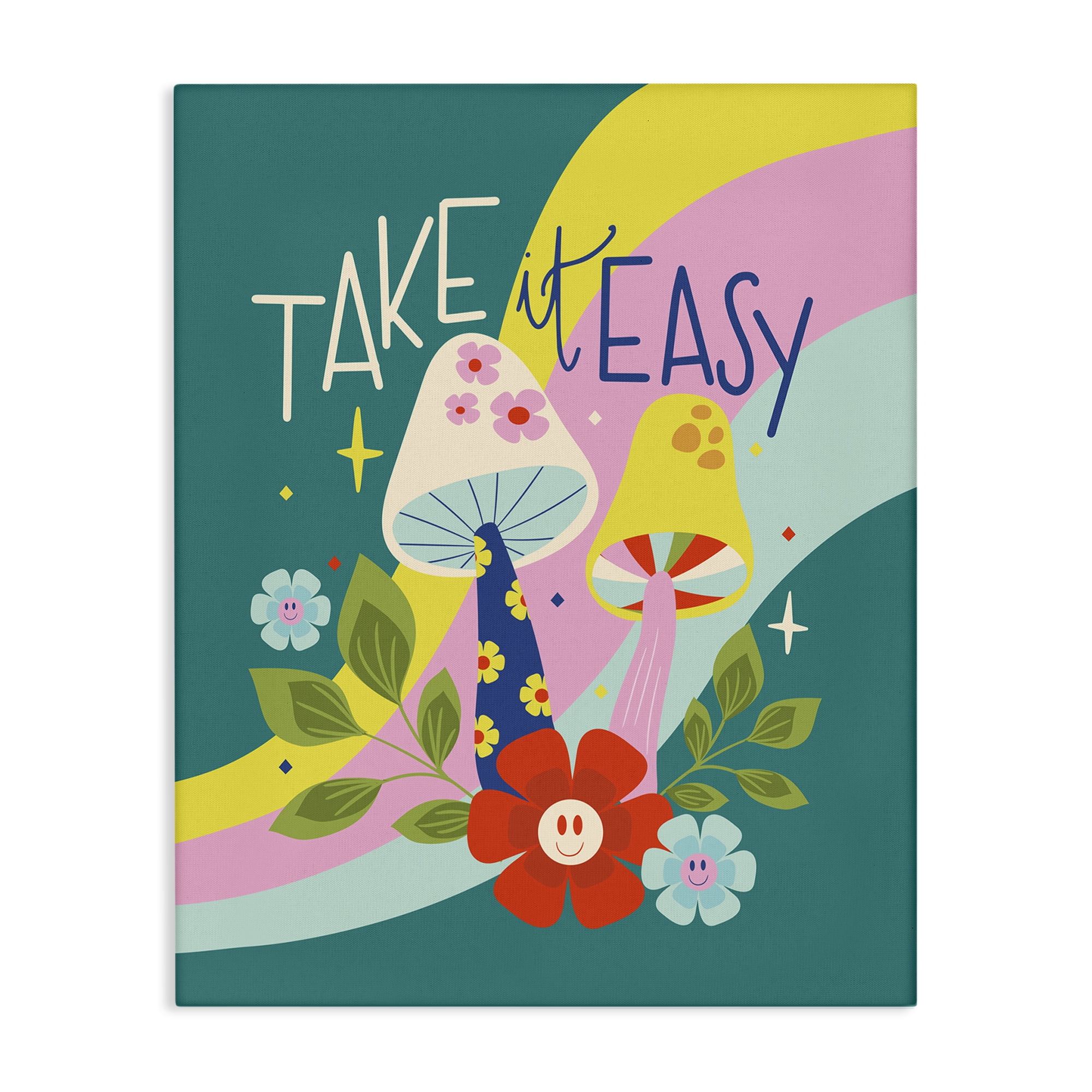 Stupell Industries Take It Easy Mushrooms Plants & Flowers Painting Wrapped Canvas Art Print Wall Art, 24 x 30