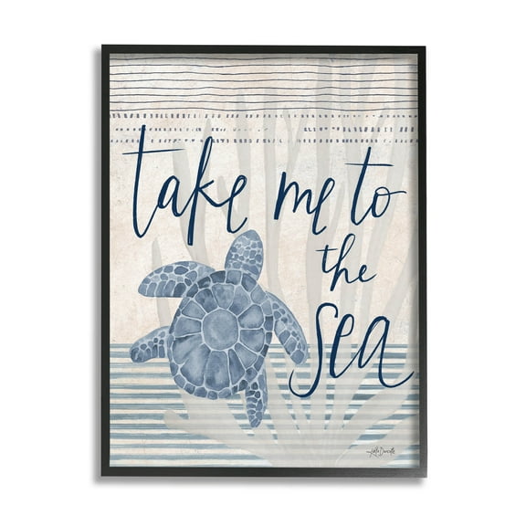 Stupell Industries Take Me To Sea Patterned Turtle Stripes Graphic Art Black Framed Art Print Wall Art, Design by Katie Doucette