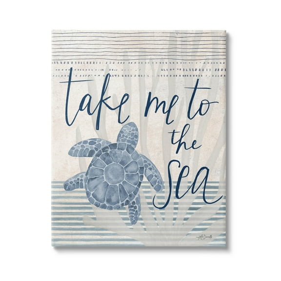 Stupell Industries Take Me To Sea Patterned Turtle Stripes Graphic Art Gallery Wrapped Canvas Print Wall Art, Design by Katie Doucette