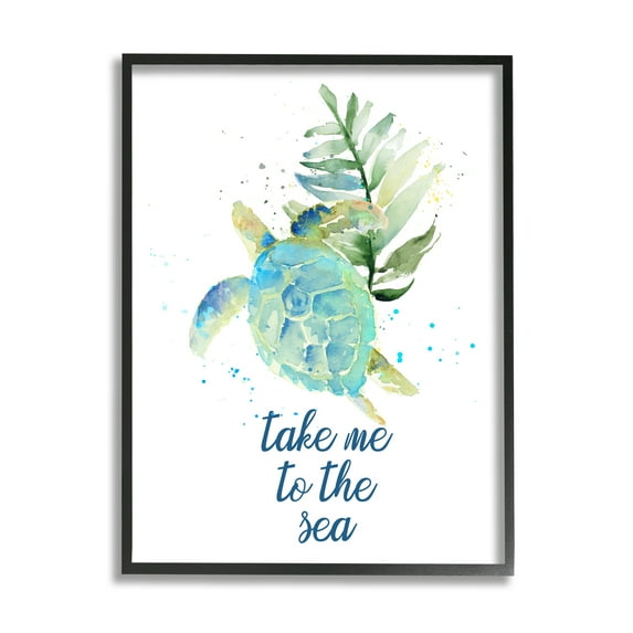 Stupell Industries Take Me to Sea Phrase Abstract Ocean Turtle, 11 x 14,Design by Lanie Loreth