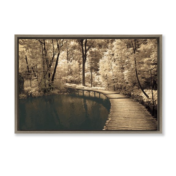 Stupell Industries Take My Lead Curved Bridge Brown Framed Floater Canvas Wall Art design by Ily Szilagyi, 17 x 25