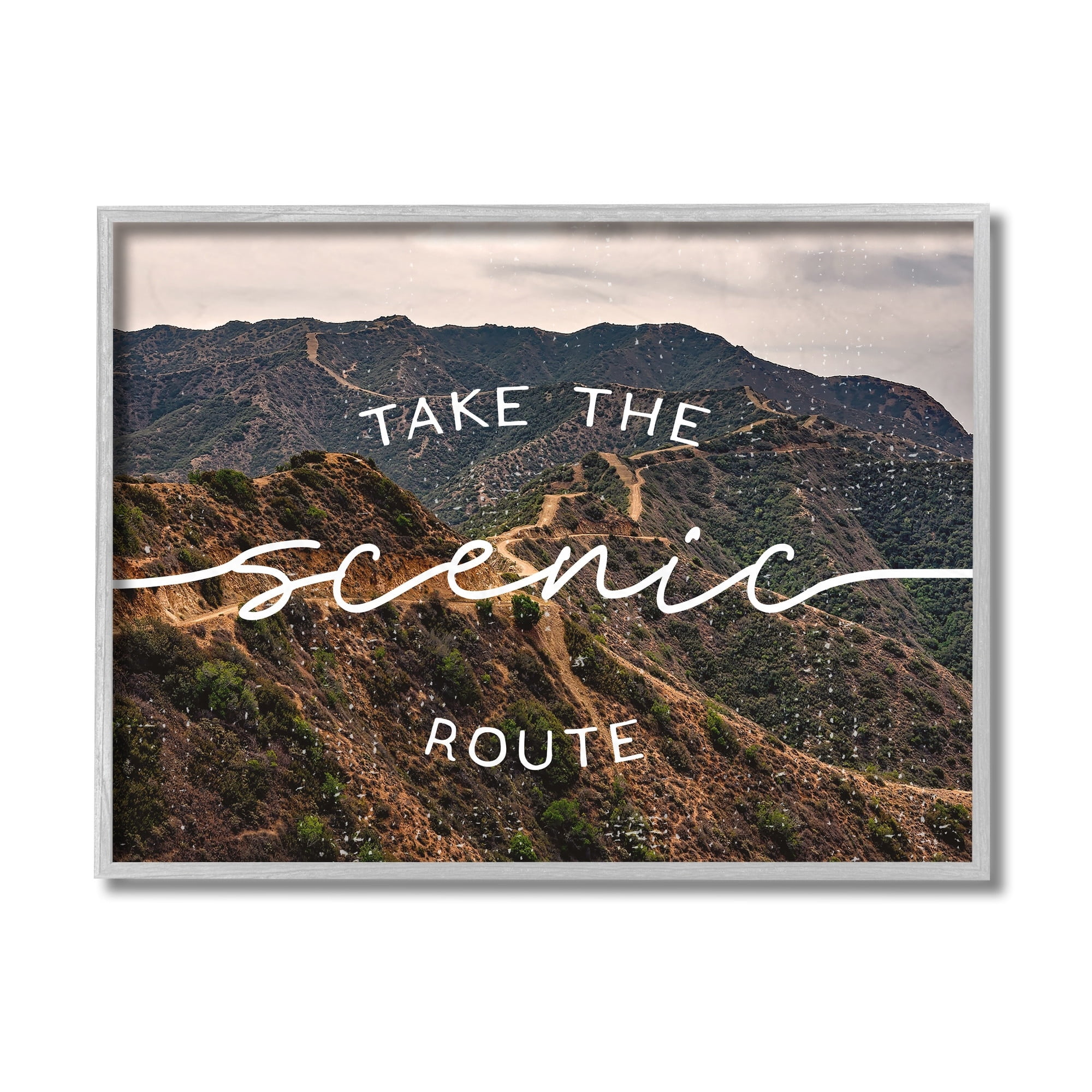 Stupell Industries Take Scenic Route Phrase Mountain Road Landscape Black Framed, 11 x 14, Design by Daphne Polselli