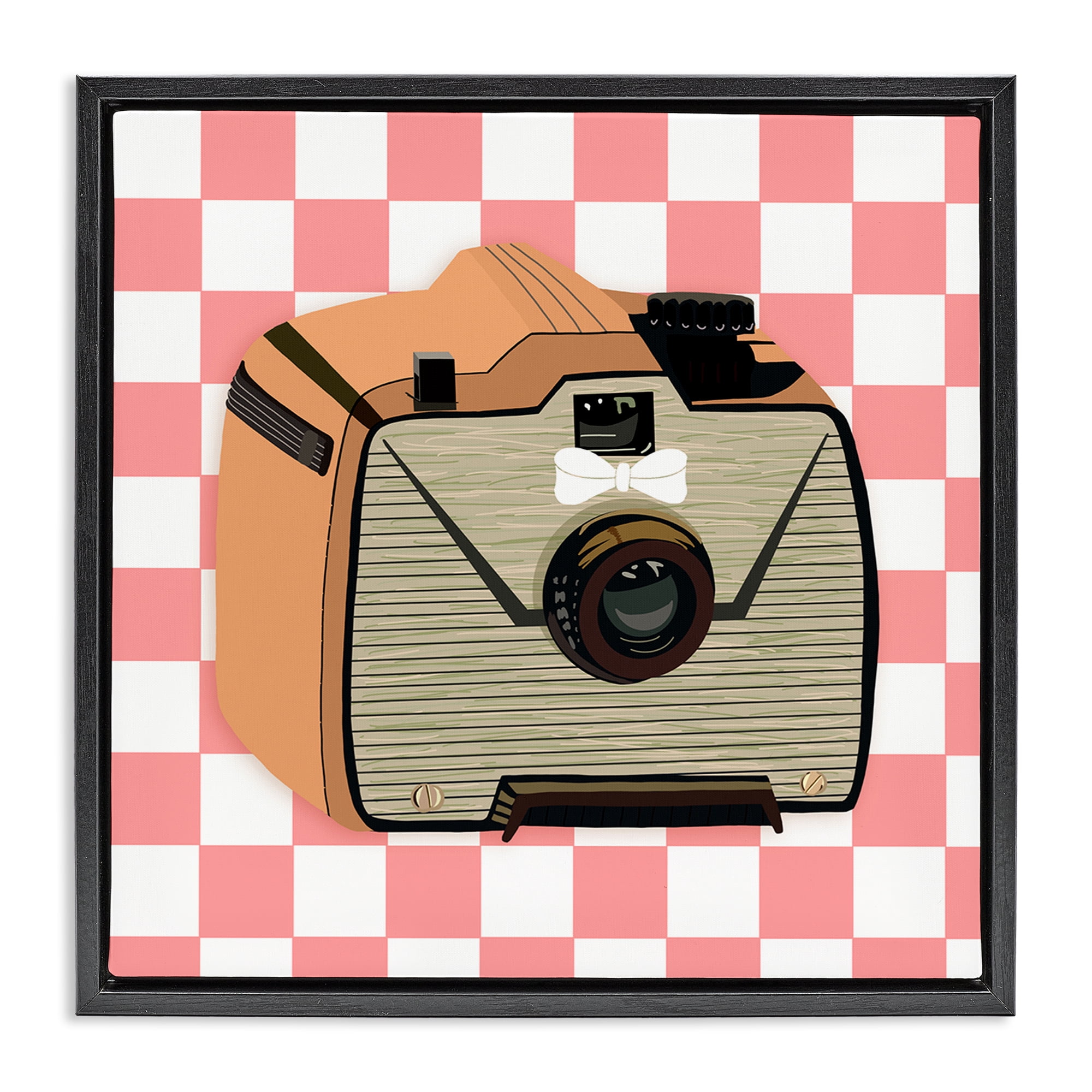Stupell Industries Take The Shot Retro Camera Fashion Painting Black Floater Framed Canvas Art Print Wall Art, 18 x 18