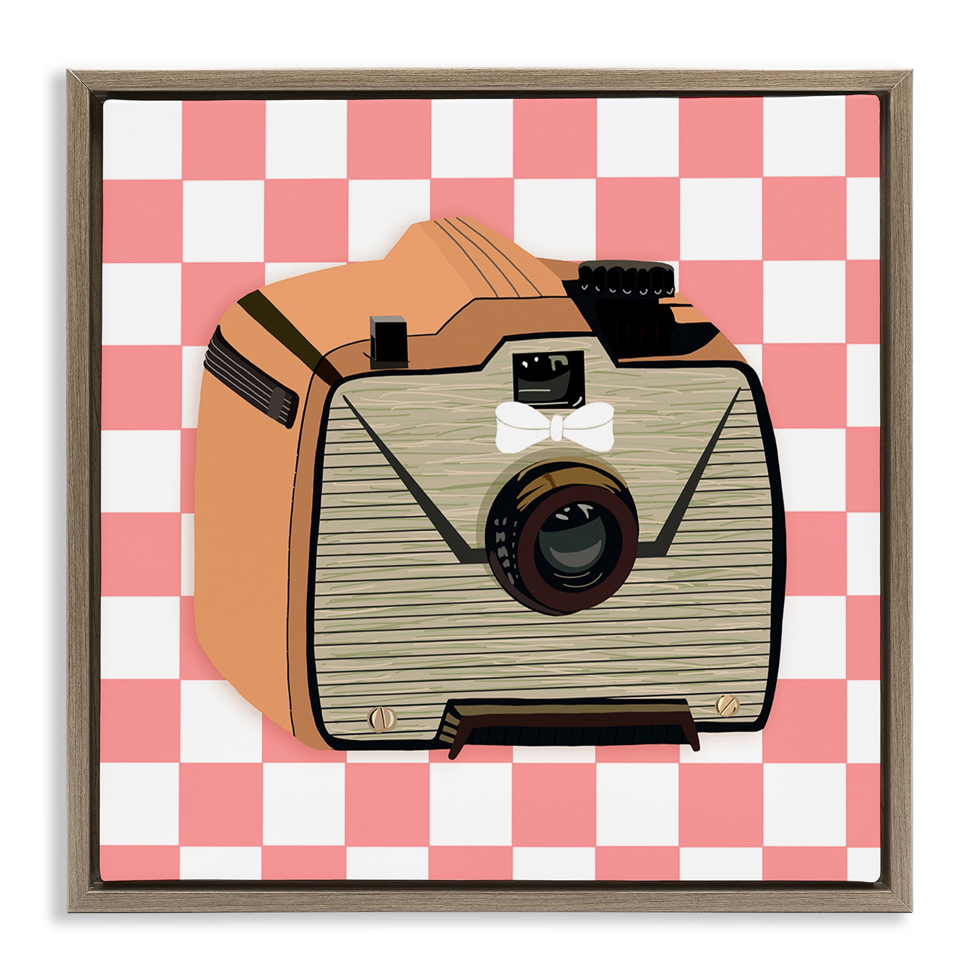 Stupell Industries Take The Shot Retro Camera Fashion Painting Brown Floater Framed Canvas Art Print Wall Art, 18 x 18