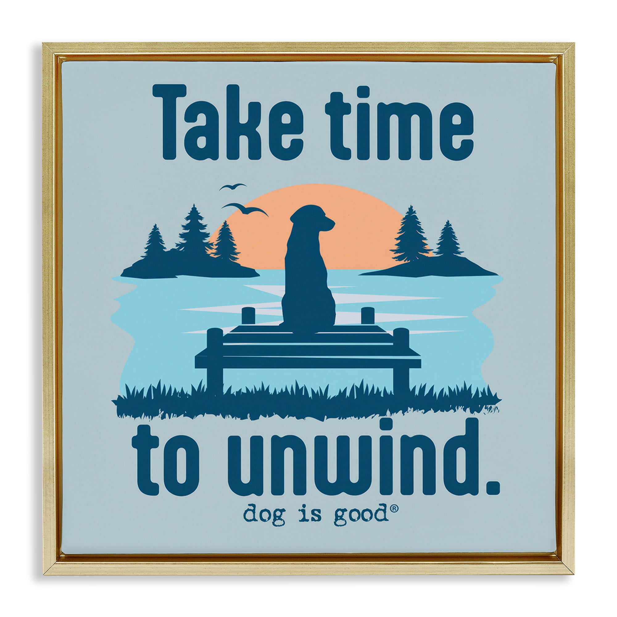 Stupell Industries Take Time to Unwind Animals Painting Gold Floater Framed Canvas Art Print Wall Art, 18 x 18