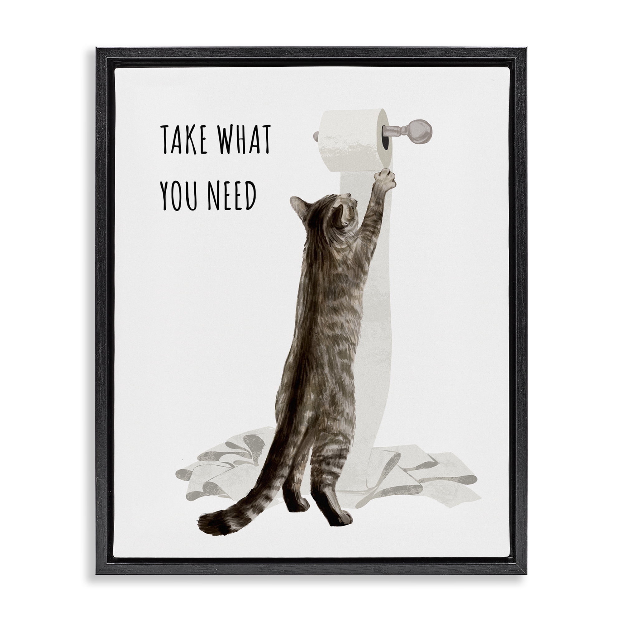 Take What You Need Toilet Paper Cat Black Floating Frame Canvas Art, 25 x 31