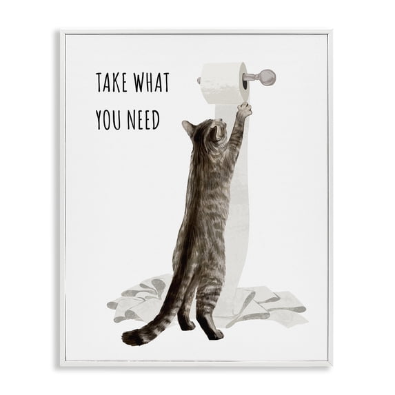 Take What You Need Toilet Paper Cat White Framed Giclee Art, 16 x 20