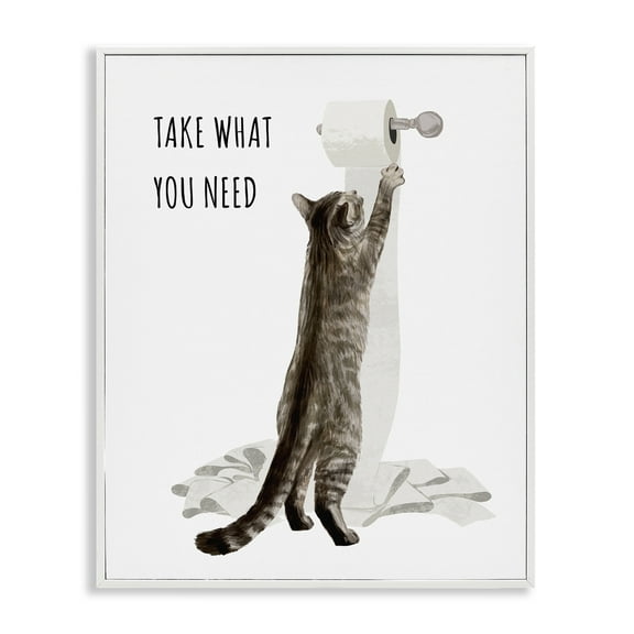 Take What You Need Toilet Paper Cat White Framed Giclee Art, 24 x 30, Made In USA