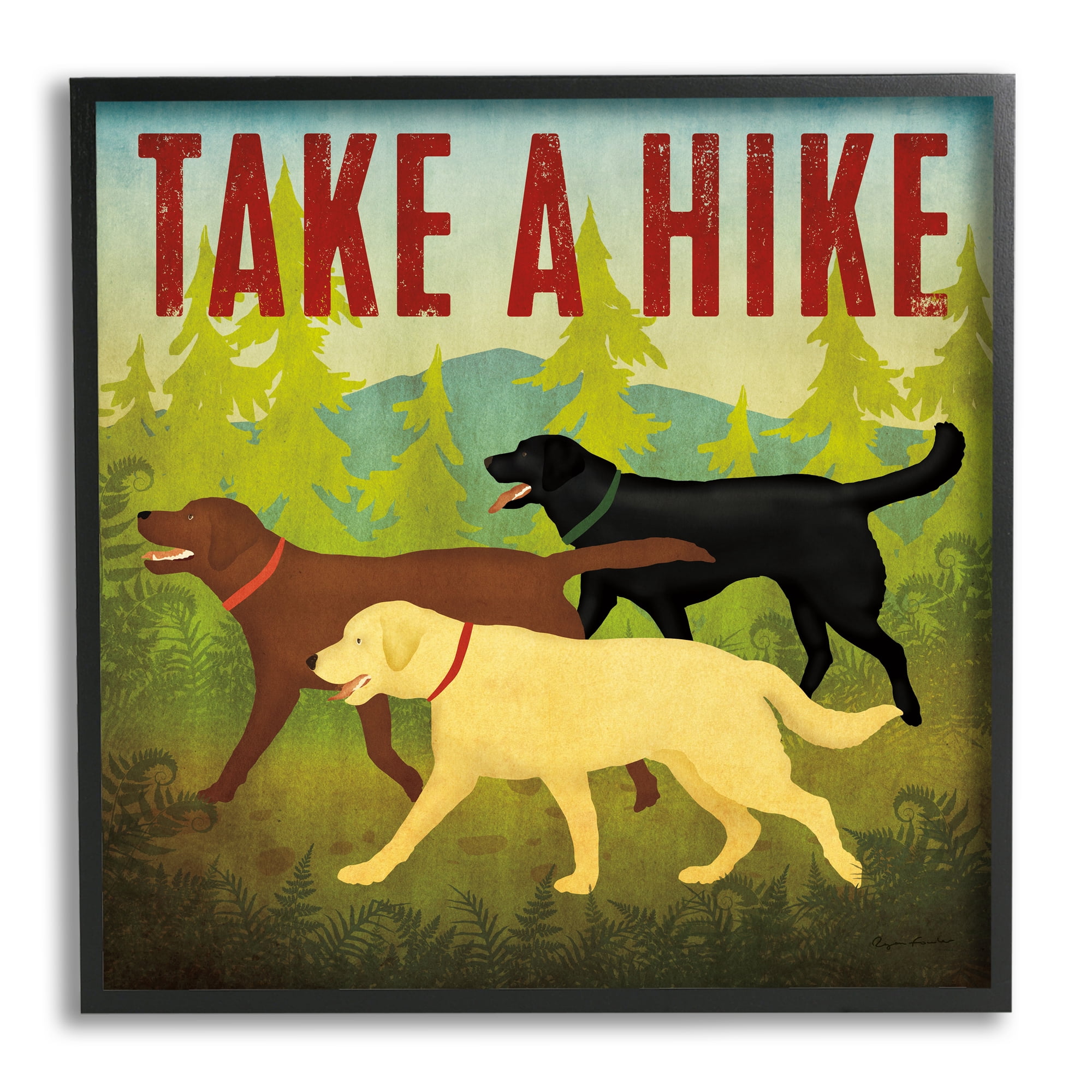 Stupell Industries Take a Hike Phrase Animals & Insects Painting Black Framed Art Print Wall Art, 24 x 24