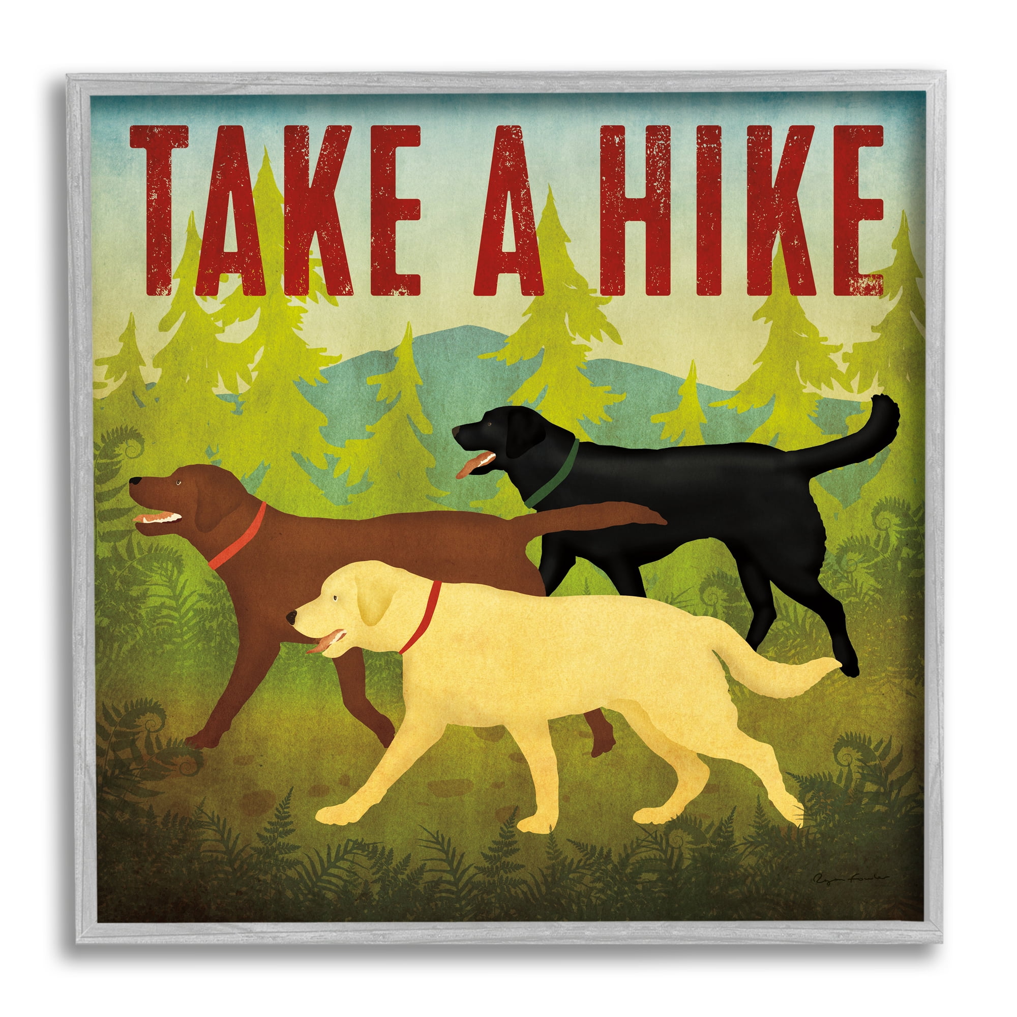 Stupell Industries Take a Hike Phrase Animals & Insects Painting Gray Framed Art Print Wall Art, 17 x 17