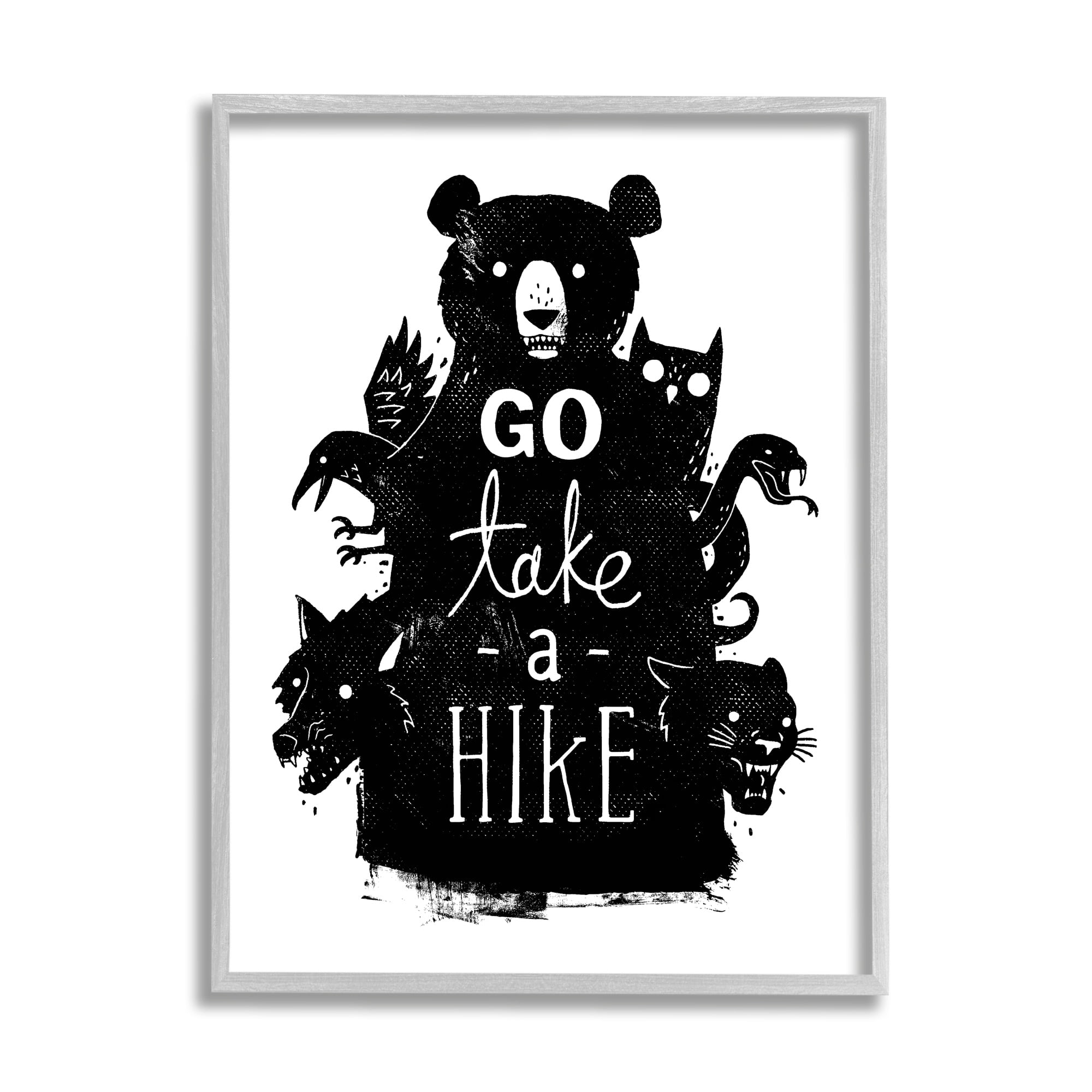 Stupell Industries Take a Hike Typography Wildlife Silhouette Black Bear Framed Wall Art, 11 x 14, Design by Michael Buxton