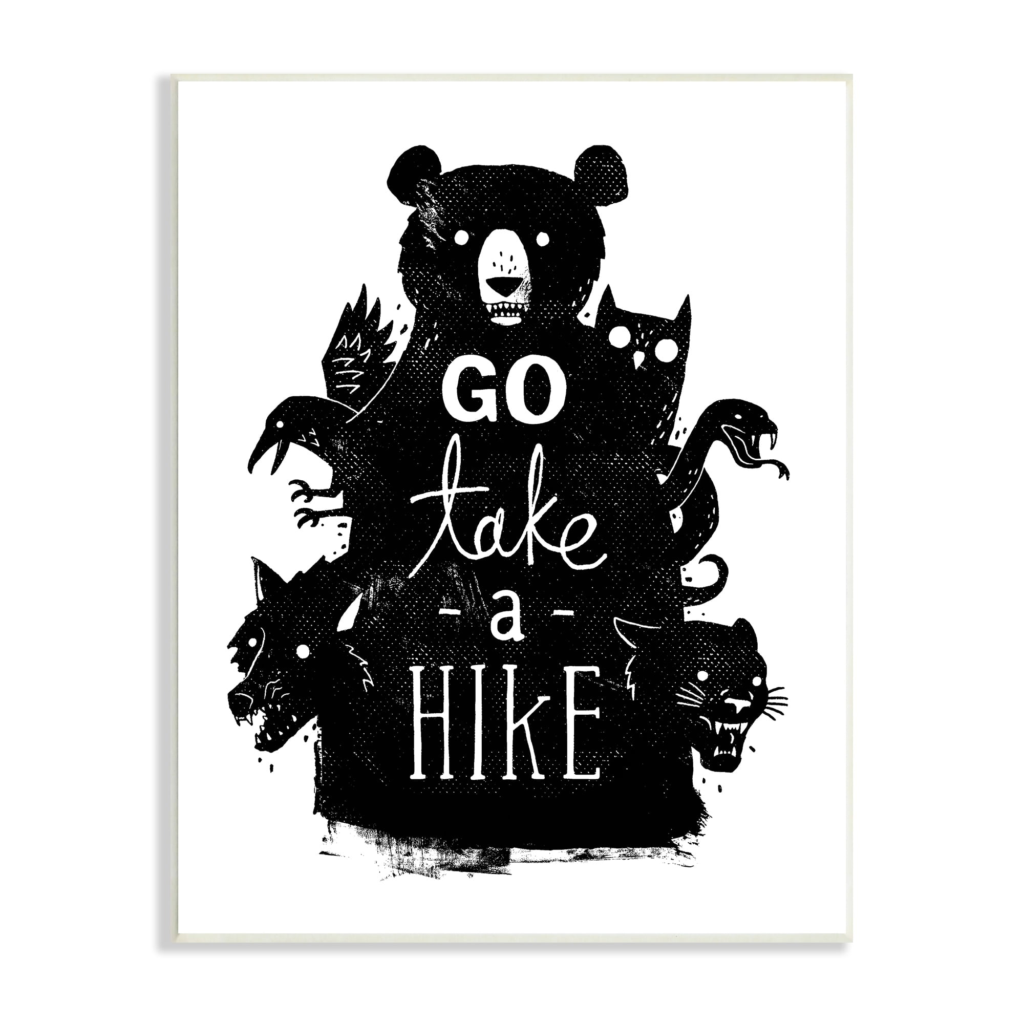Stupell Industries Take a Hike Typography Wildlife Silhouette Black Bear Wood Wall Art, 13 x 19, Design by Michael Buxton