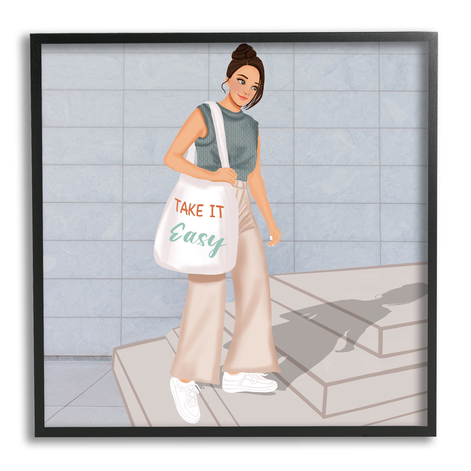 Stupell Industries Take it Easy Fashionista Abstract Painting Black Framed Art Print Wall Art, 12 x 12