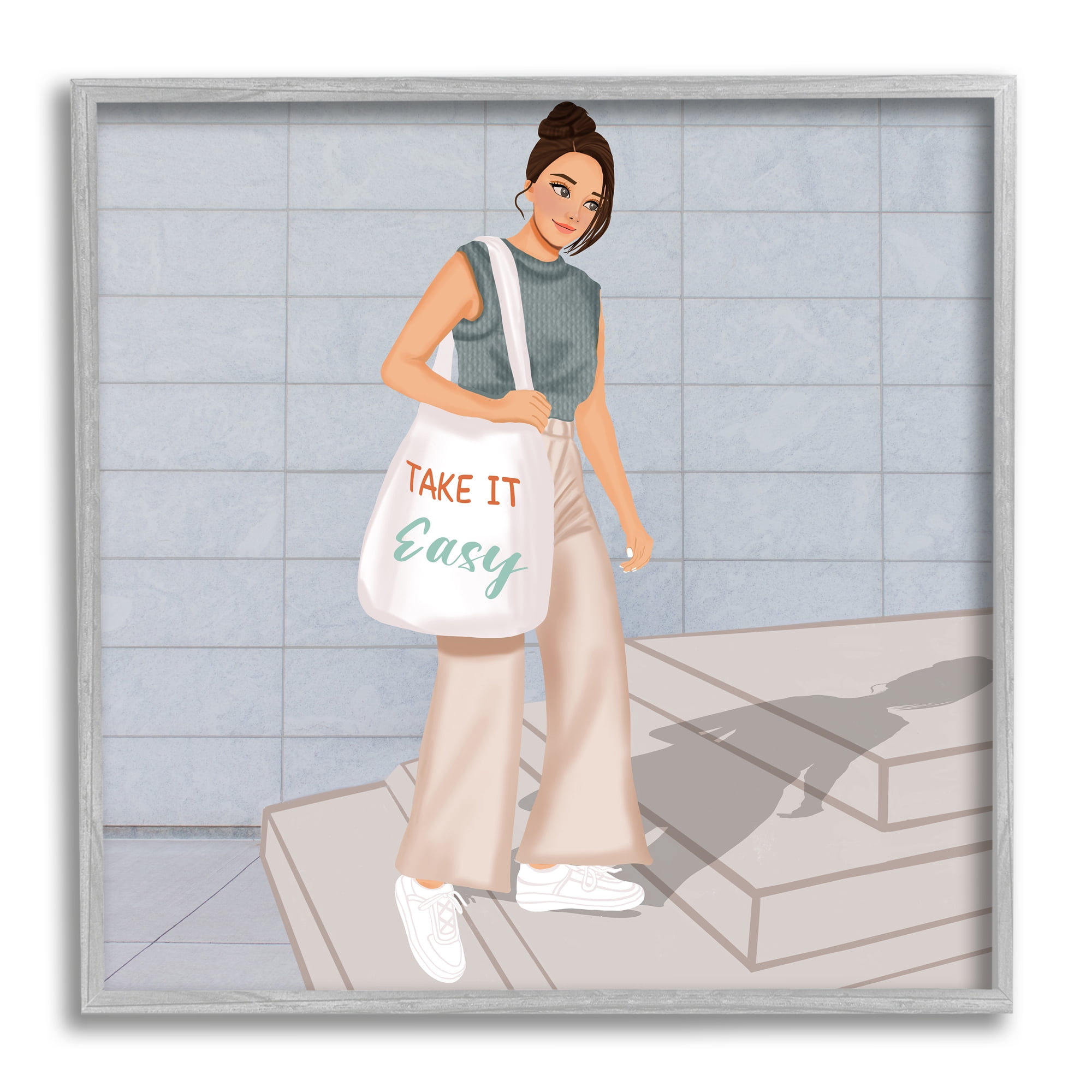 Stupell Industries Take it Easy Fashionista Abstract Painting Gray Framed Art Print Wall Art, 12 x 12