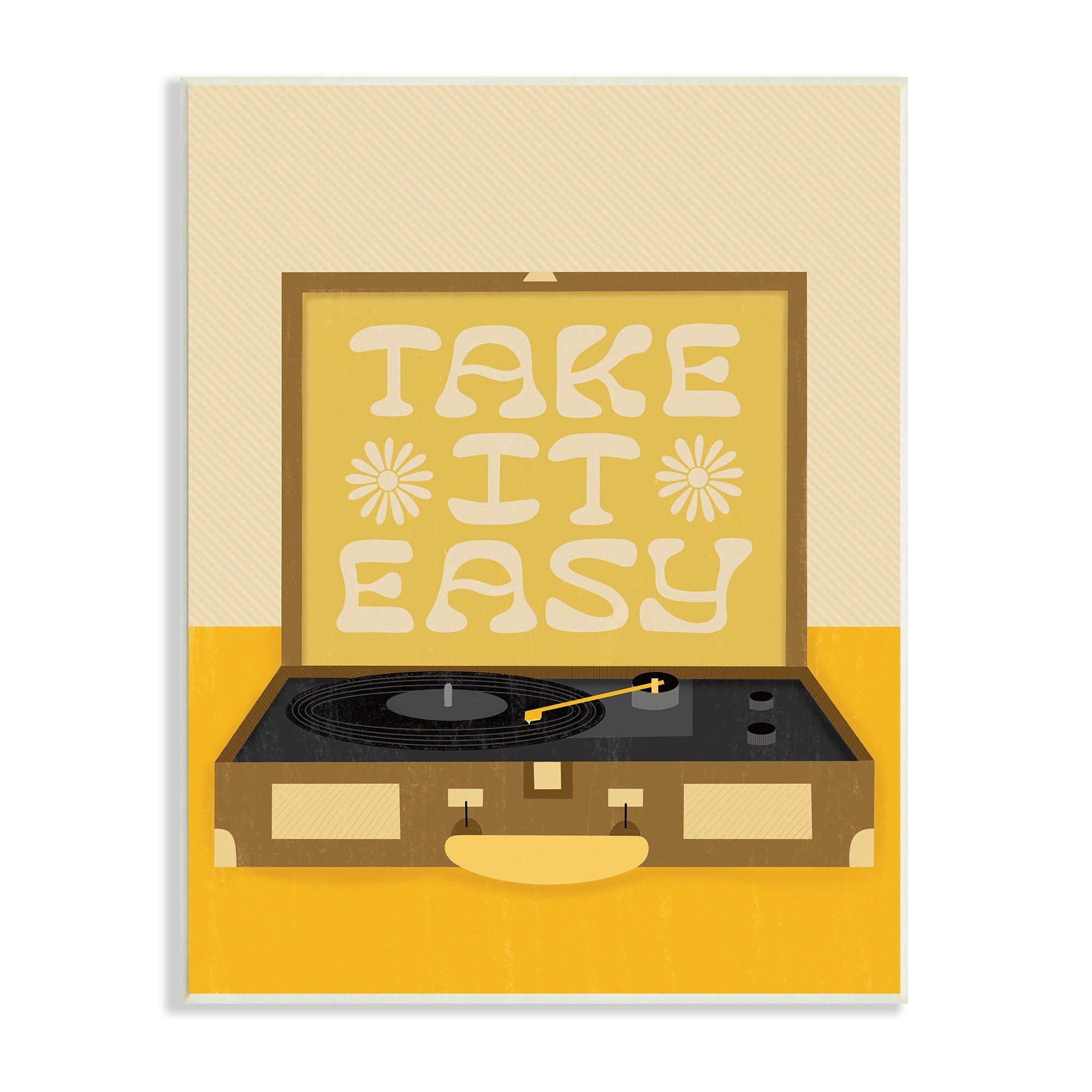 Stupell Industries Take it Easy Motivational Vintage Boho Record Player, 13 x 19,Design by Jaylnn Heerdt