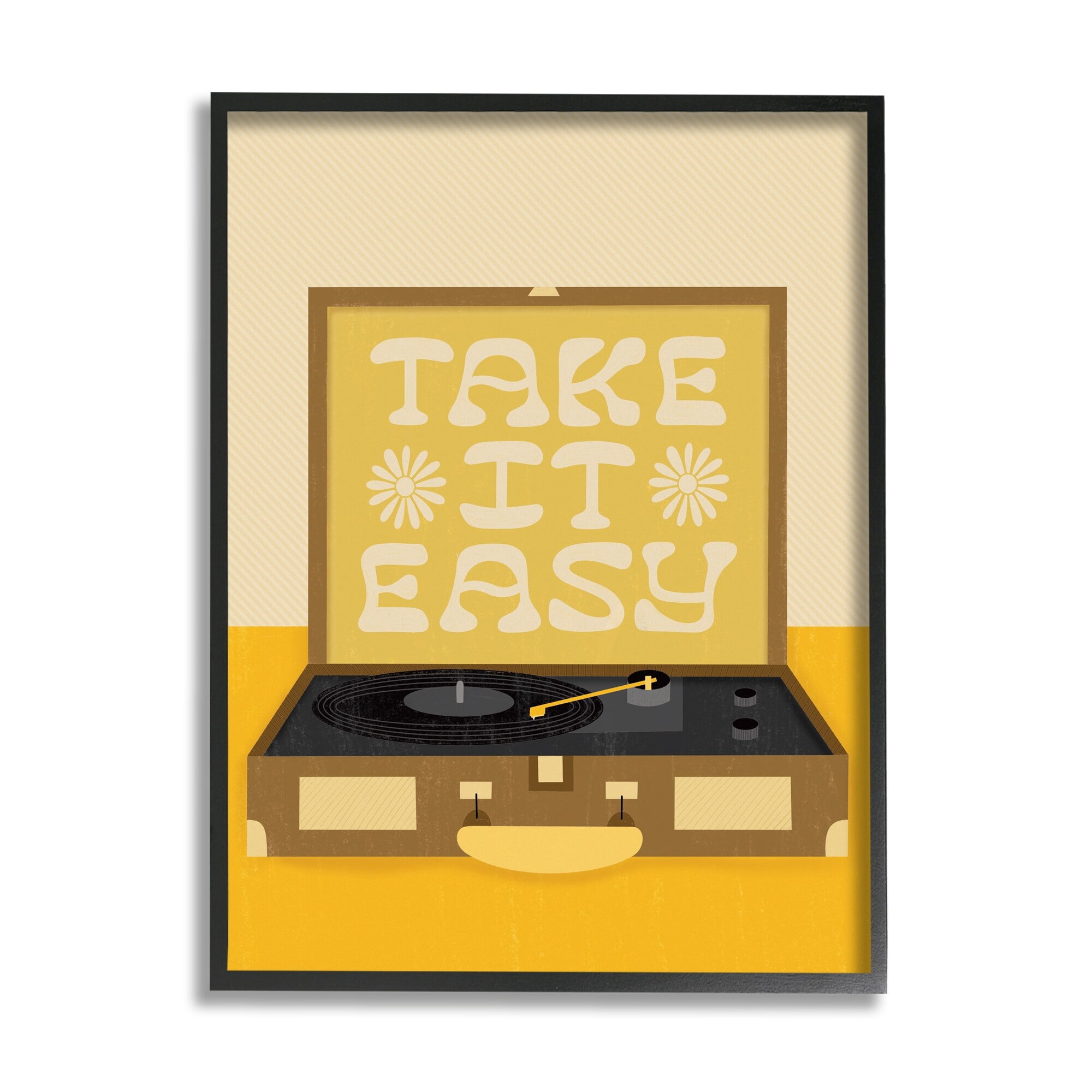 Stupell Industries Take it Easy Motivational Vintage Boho Record Player Graphic Art Black Framed Art Print Wall Art, 11x14, by Jaylnn Heerdt