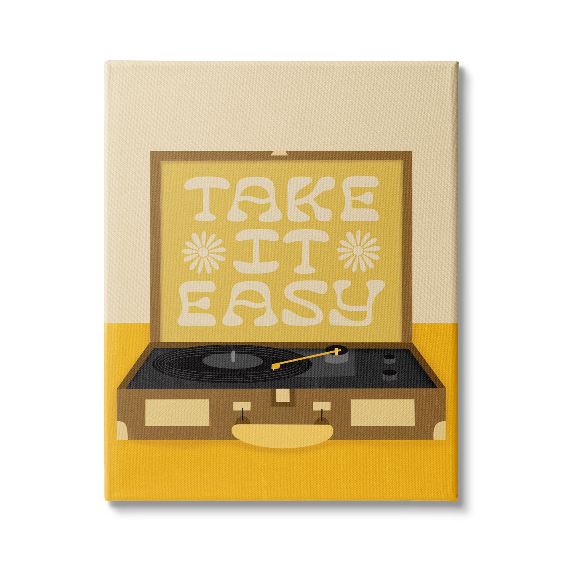 Stupell Industries Take it Easy Motivational Vintage Boho Record Player Graphic Art Gallery-Wrapped Canvas Print Wall Art, 16x20, by Jaylnn Heerdt