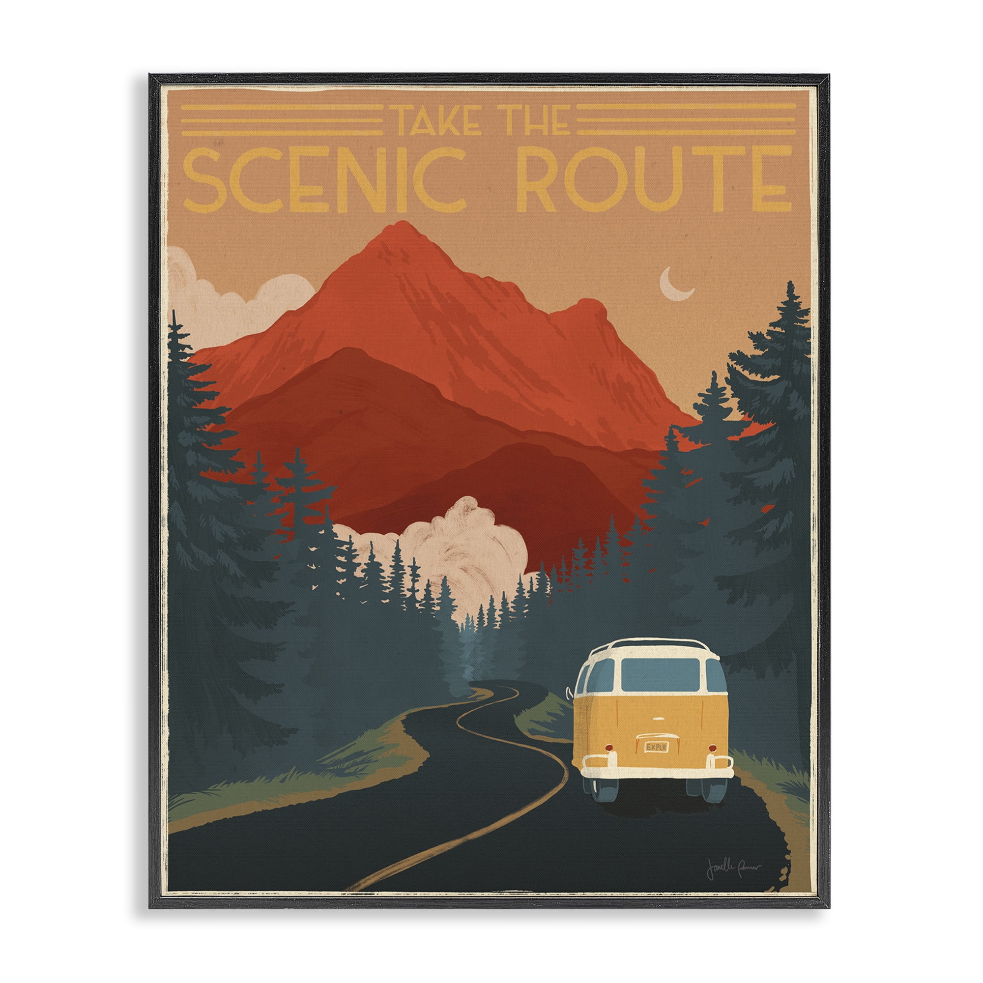 Take the Scenic Route Phrase Retro Mountain Travel Black Framed Giclee Art, 16 x 20