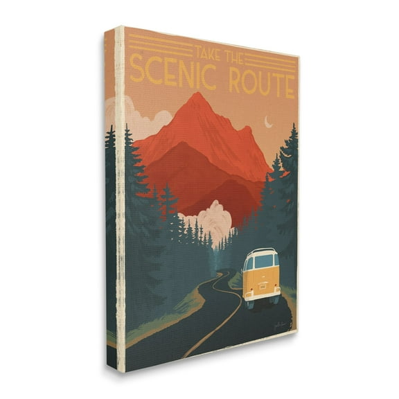 Take the Scenic Route Phrase Retro Mountain Travel Canvas Art, 36 x 48, Made In USA