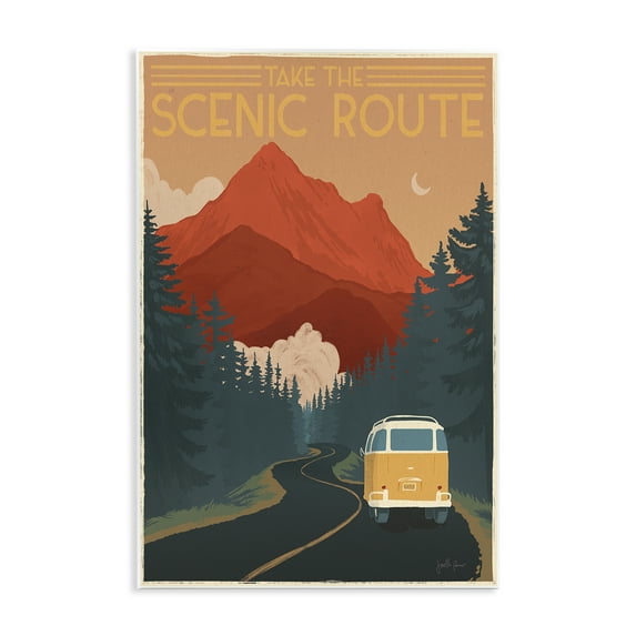 Take the Scenic Route Phrase Retro Mountain Travel Wall Plaque Art, 10 x 15, Made In USA