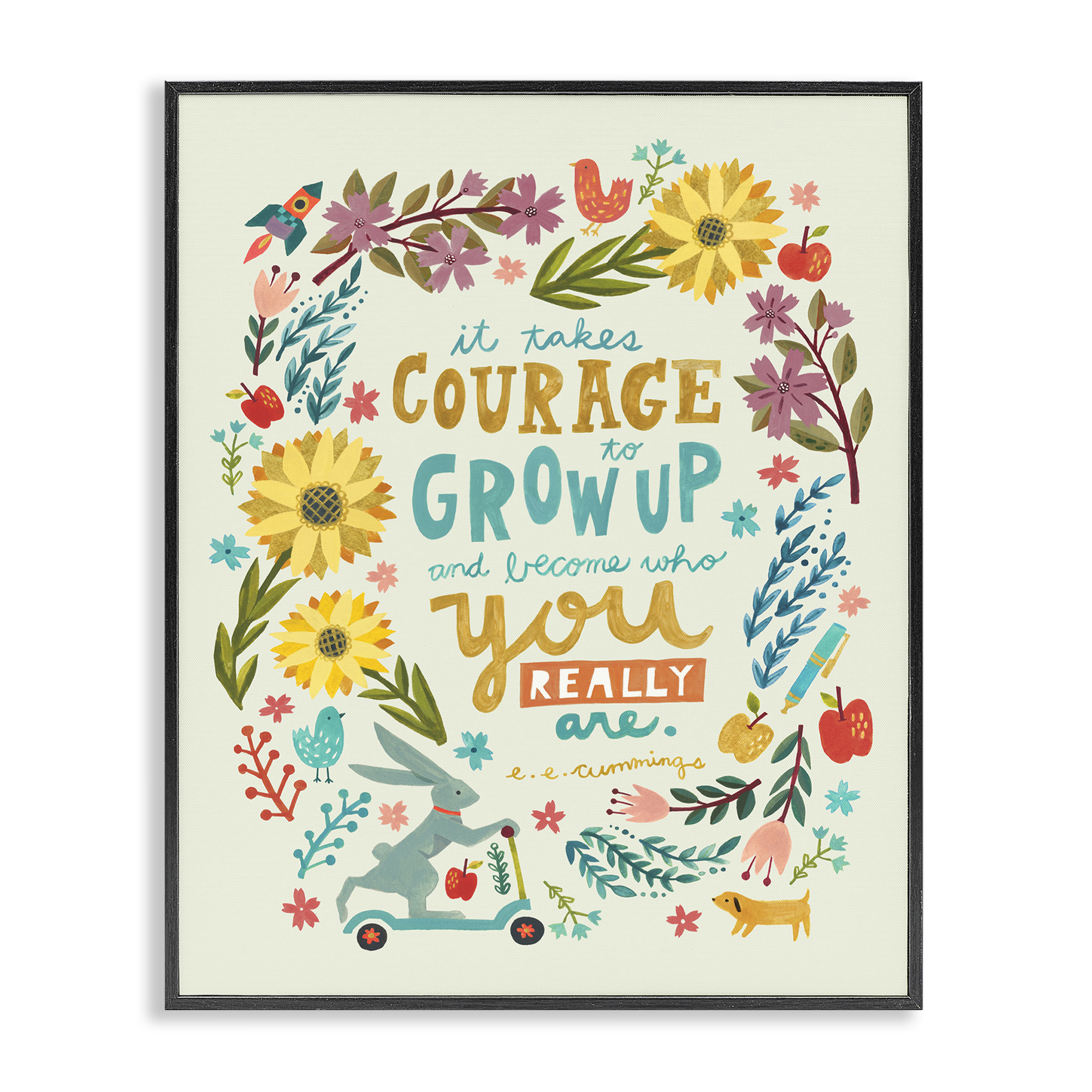 Stupell Industries Takes Courage Inspiring Florals Plants & Flowers Painting Black Framed Art Print Wall Art, 16 x 20