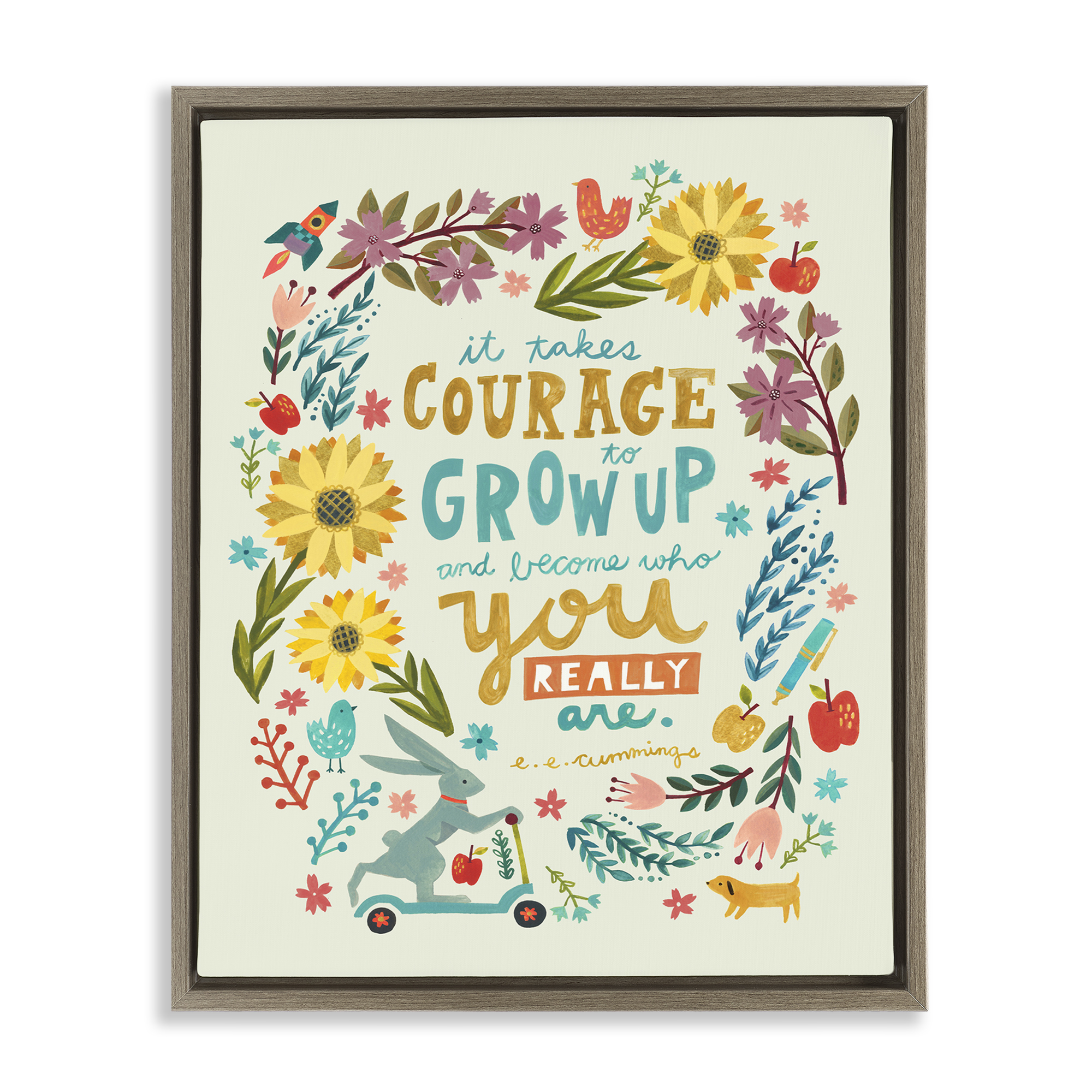 Stupell Industries Takes Courage Inspiring Florals Plants & Flowers Painting Brown Floater Framed Canvas Art Print Wall Art, 25 x 31