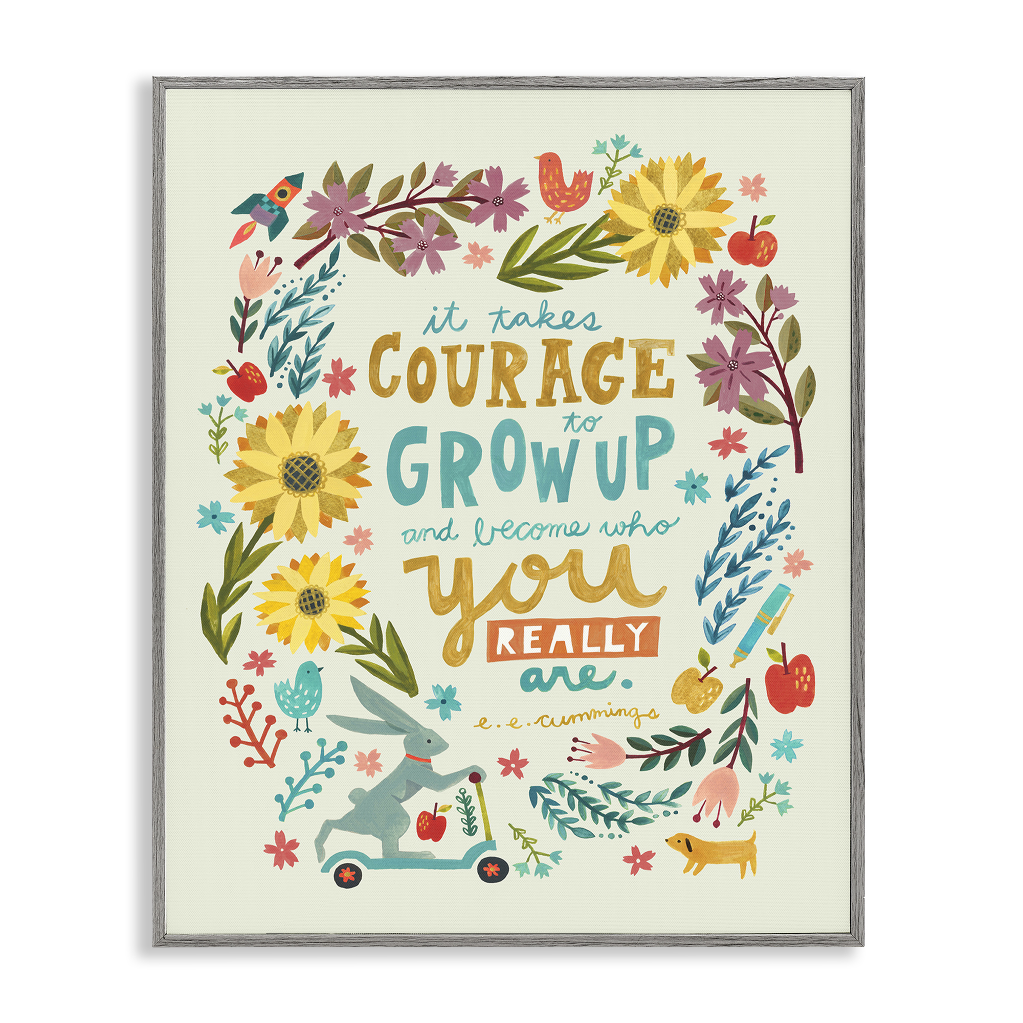Stupell Industries Takes Courage Inspiring Florals Plants & Flowers Painting Gray Framed Art Print Wall Art, 24 x 30