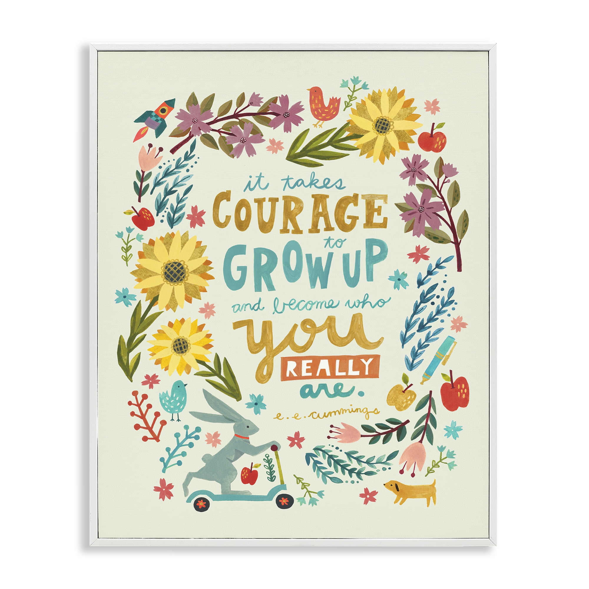 Stupell Industries Takes Courage Inspiring Florals Plants & Flowers Painting White Framed Art Print Wall Art, 16 x 20