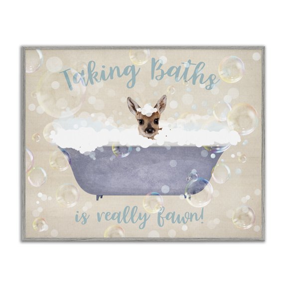 Stupell Industries Taking Baths Is Fawn Quotes and Sayings Painting Gray Framed Art Print Wall Art, 14 x 11