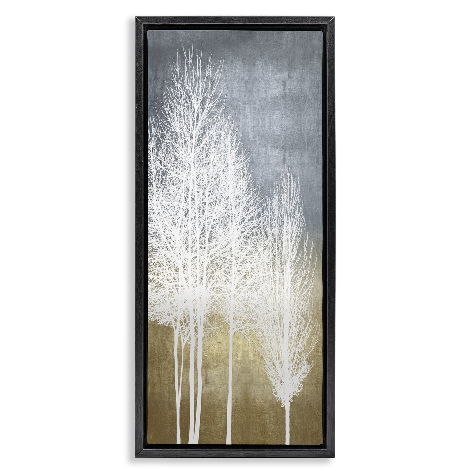 Stupell Industries Tall Bare White Trees Nature Landscape Painting Black Floater Framed Canvas Art Print Wall Art, 15 x 31