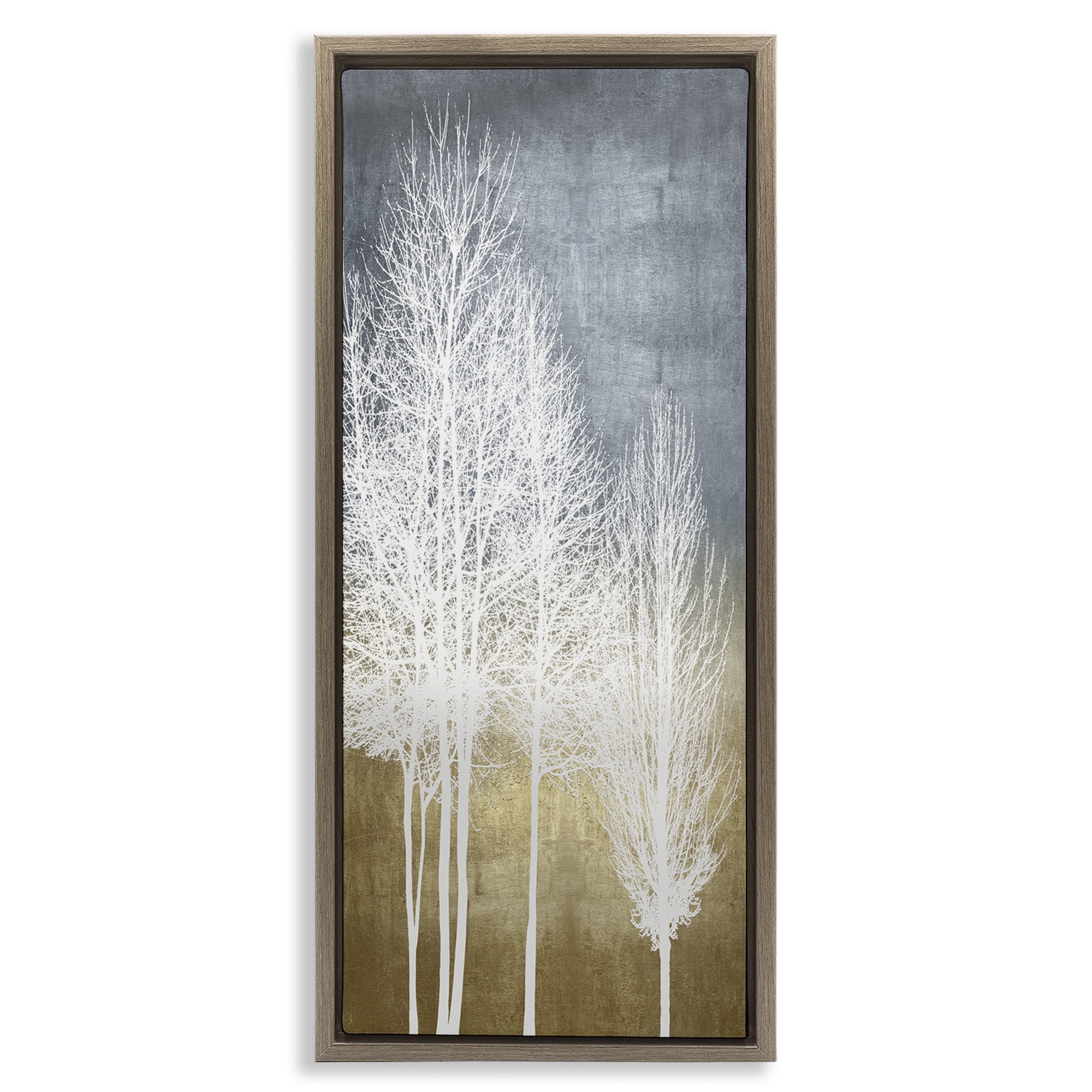 Stupell Industries Tall Bare White Trees Nature Landscape Painting Brown Floater Framed Canvas Art Print Wall Art, 15 x 31