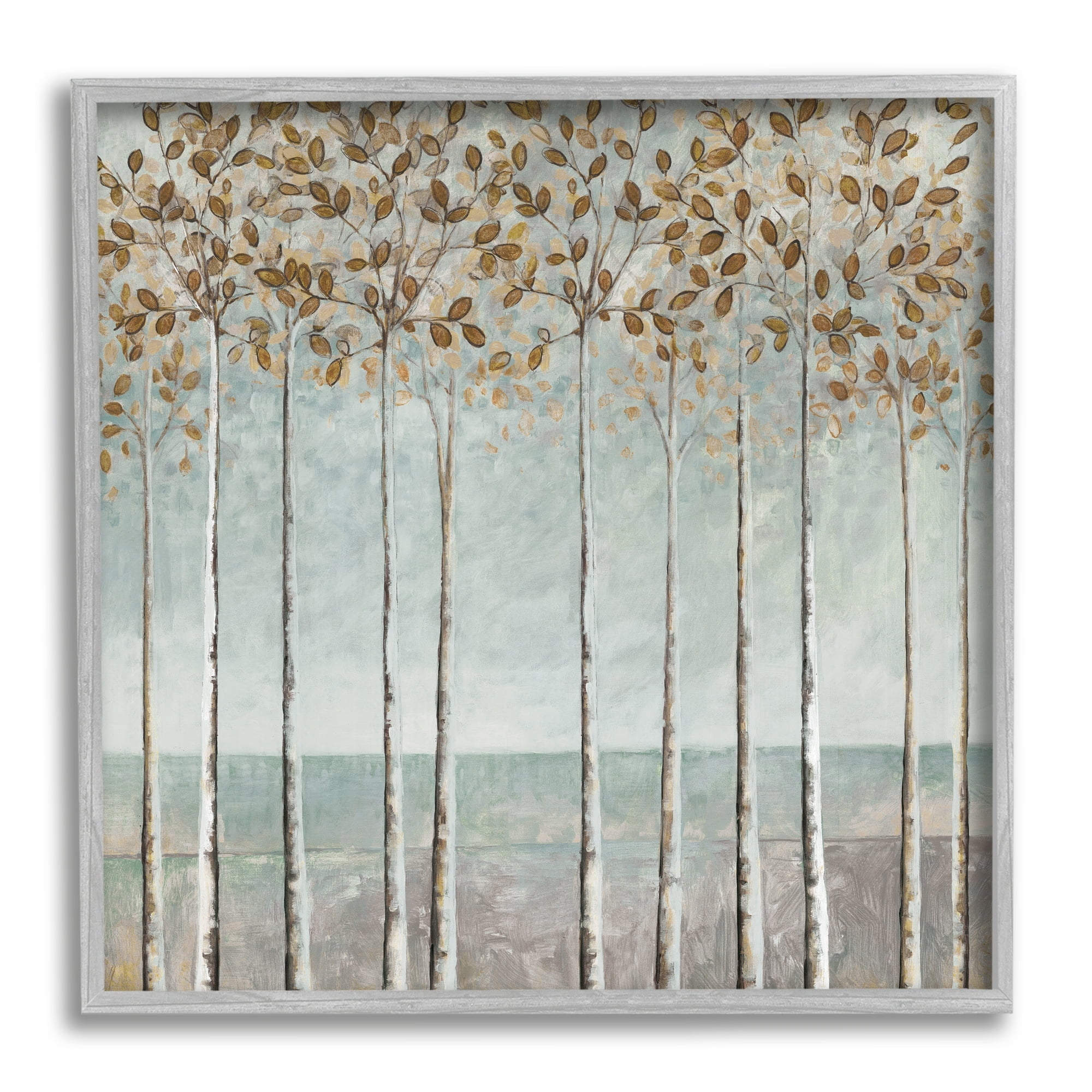 Stupell Industries Tall Birch Tree Trunks Blossoming Fall Leaves Painting Gray Framed Art Print Wall Art, Design by Cloverfield & Co.