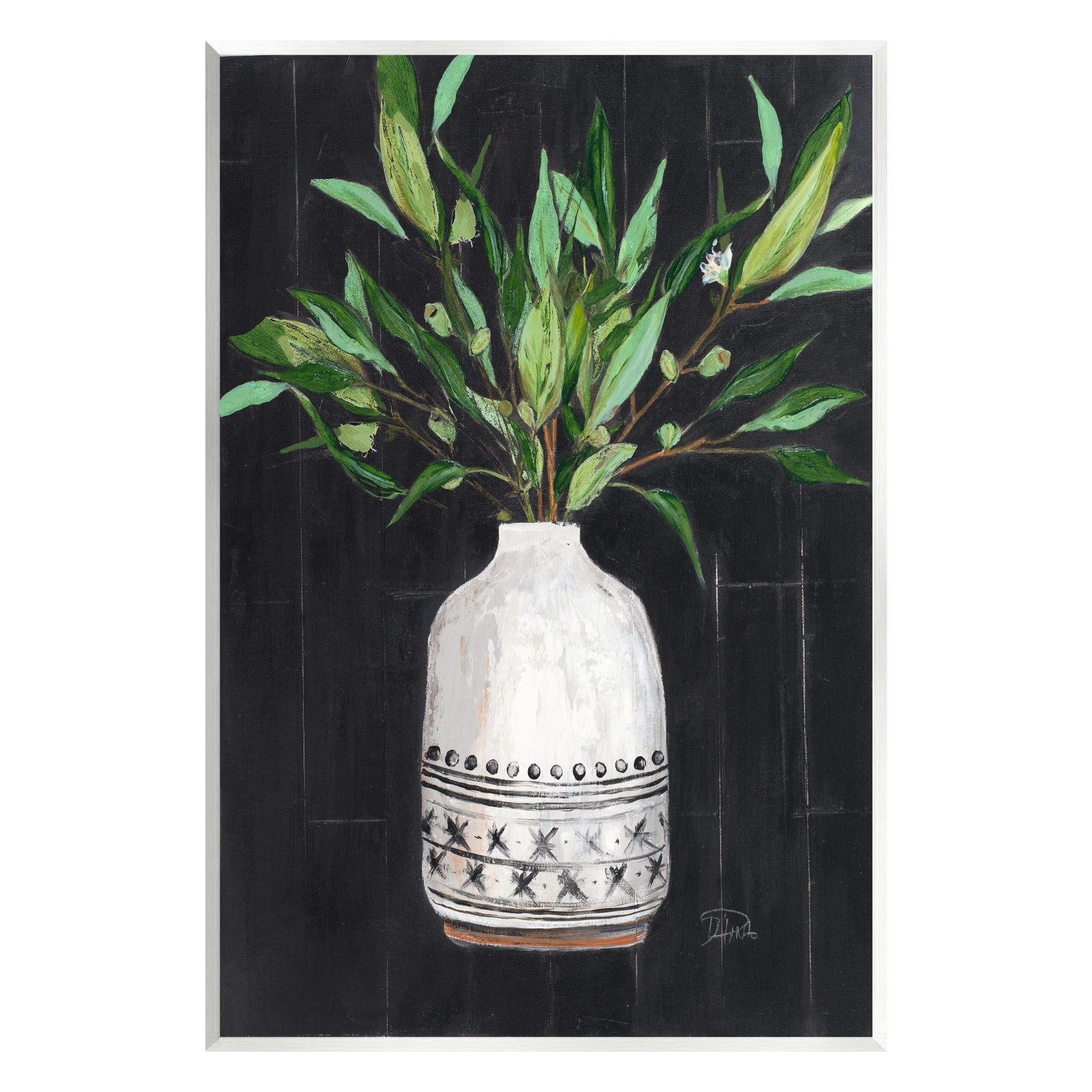 Stupell Industries Tall Botanical Leaves Arrangement Patterned Pottery Vase Painting Unframed Art Print Wall Art, Design by Patricia Pinto