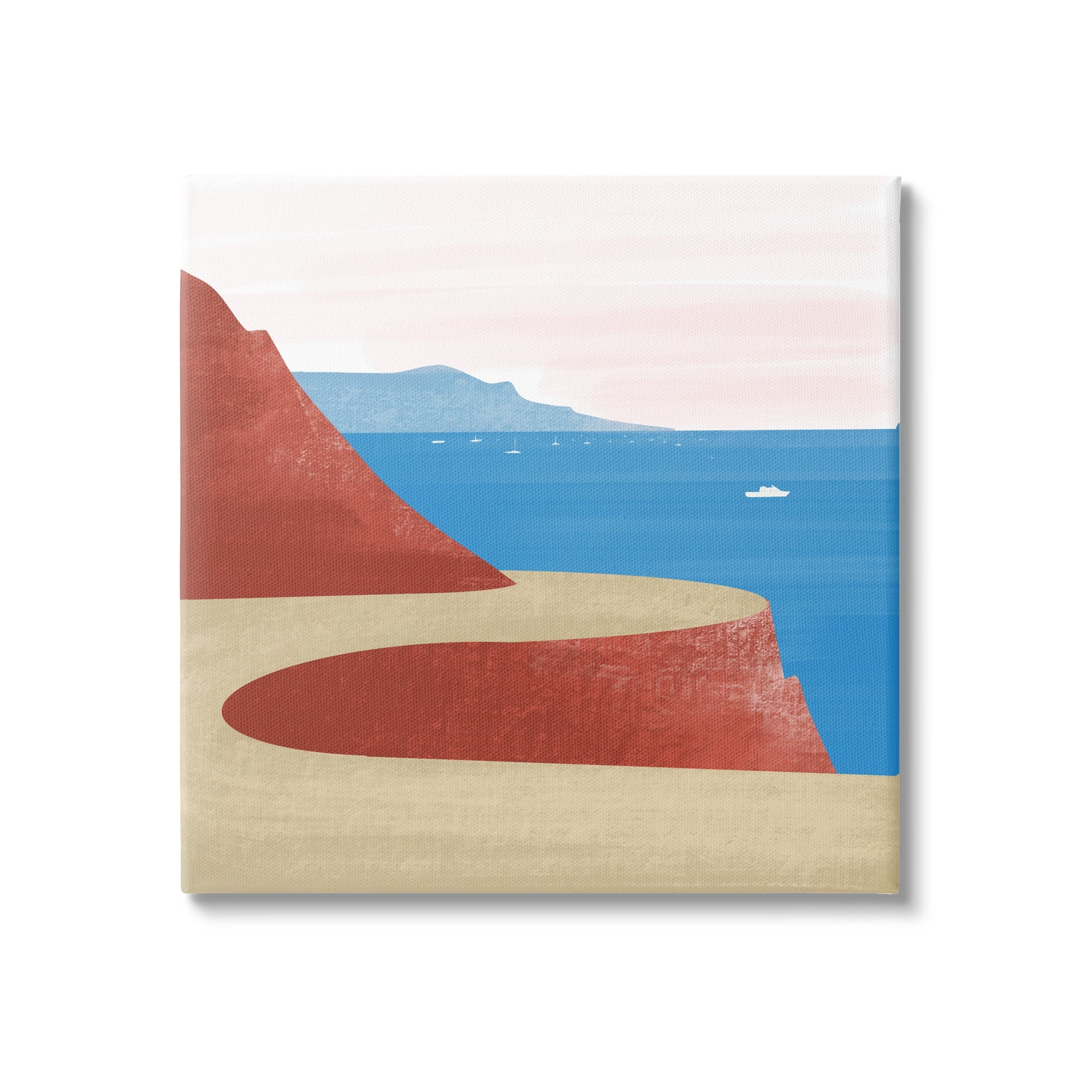 Stupell Industries Tall Cliffside Traveling Road Coastal Marine Boats Landscape,17 x 17, Design by Arctic Frame