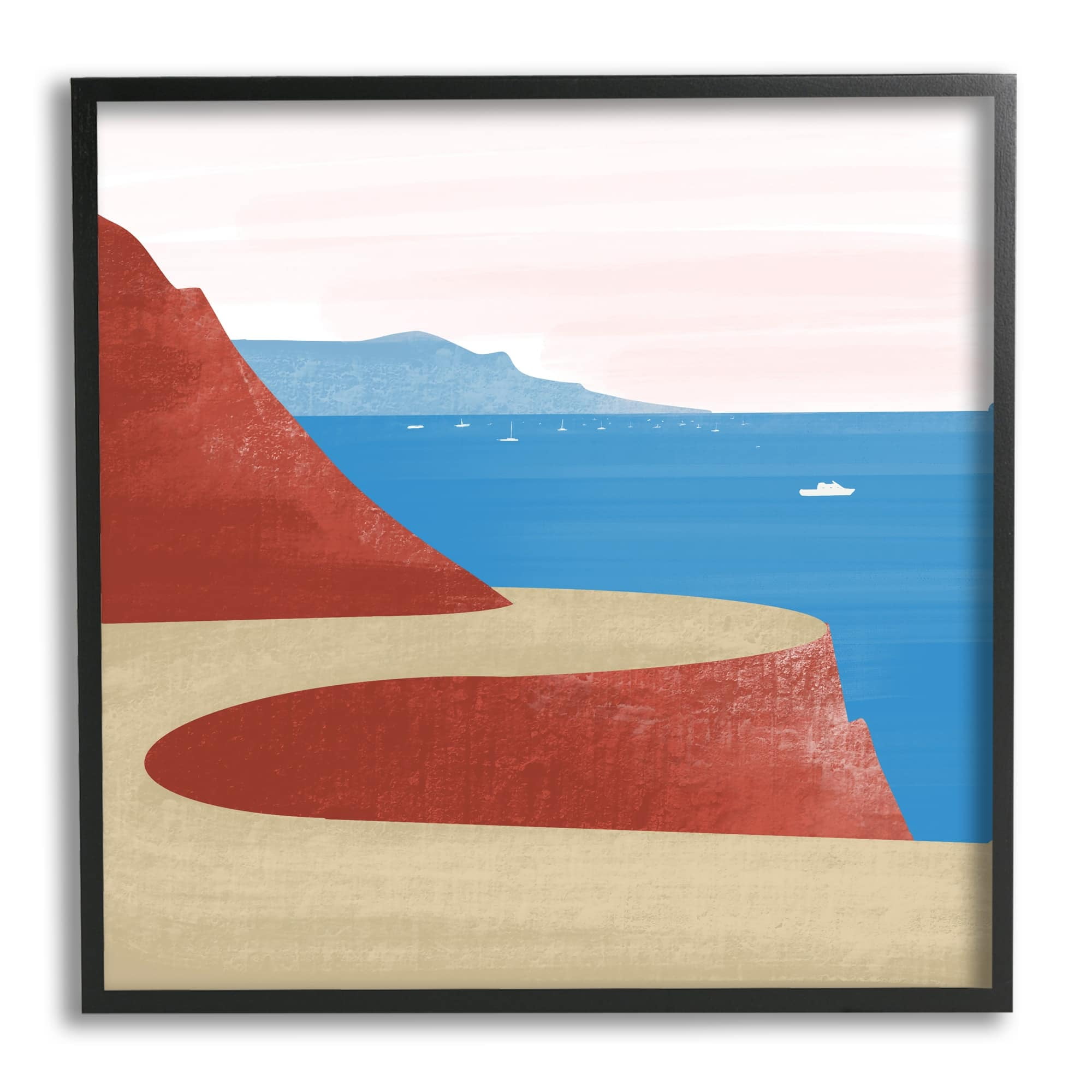 Stupell Industries Tall Cliffside Traveling Road Coastal Marine Boats Landscape,24 x 24, Design by Arctic Frame