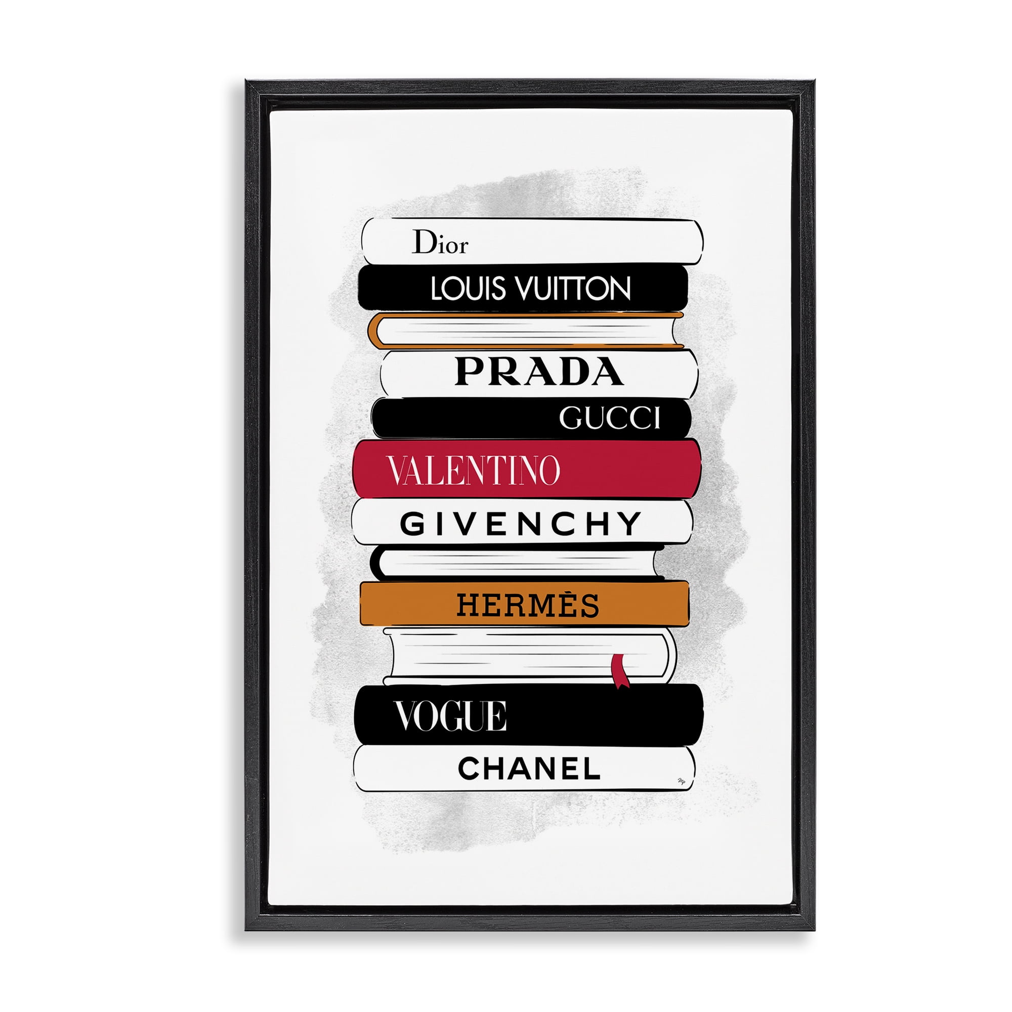 Stupell Industries Tall Fashion Bookstack Beauty & Fashion Painting Black Floater Framed Art Print Wall Art, 21 x 31