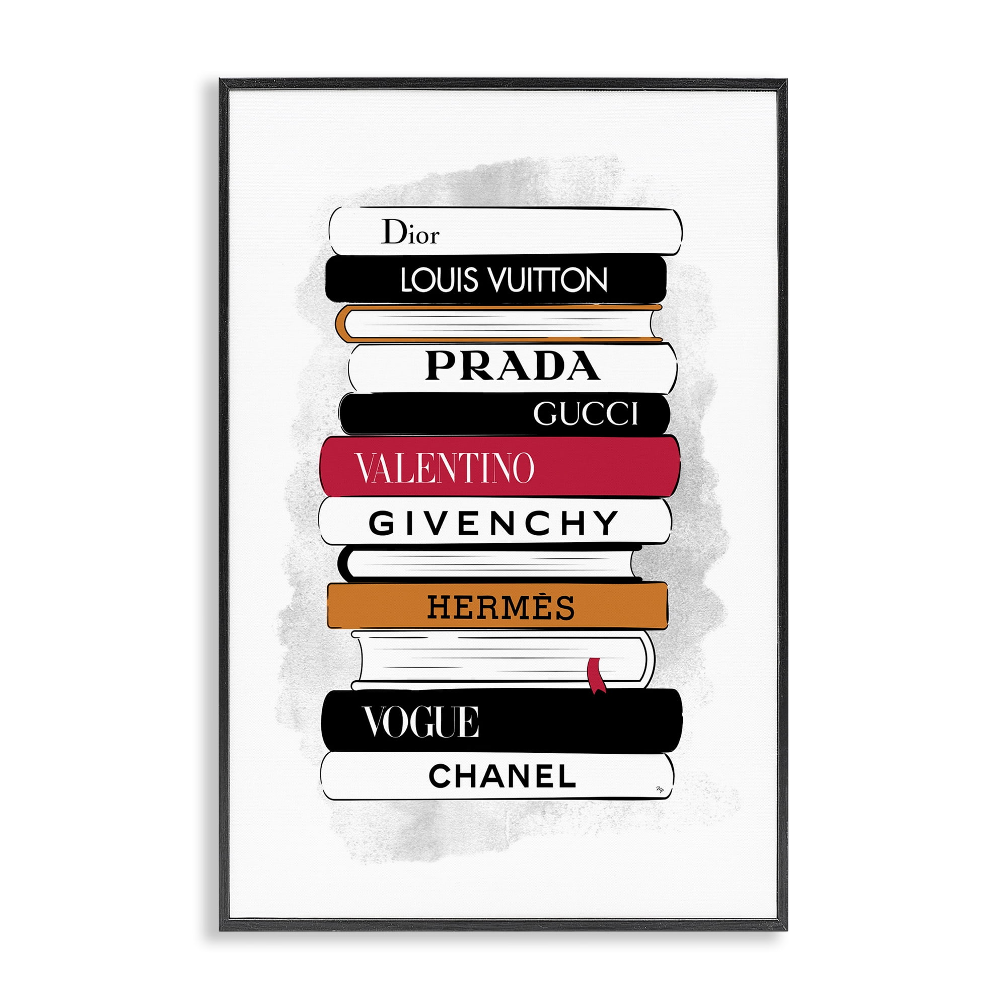 Stupell Industries Tall Fashion Bookstack Beauty & Fashion Painting Black Framed Art Print Wall Art, 16 x 24