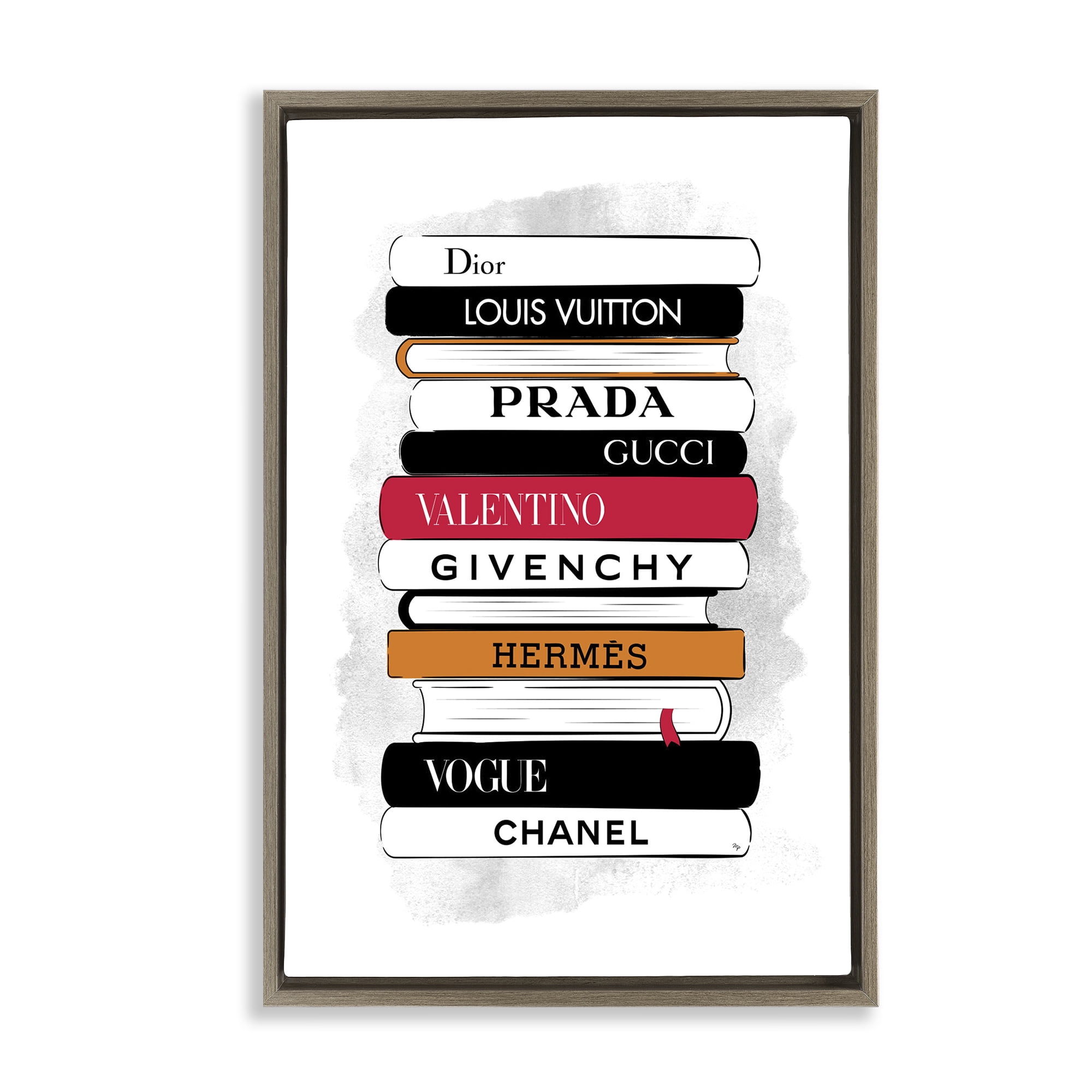 Stupell Industries Tall Fashion Bookstack Beauty & Fashion Painting Brown Floater Framed Art Print Wall Art, 17 x 25