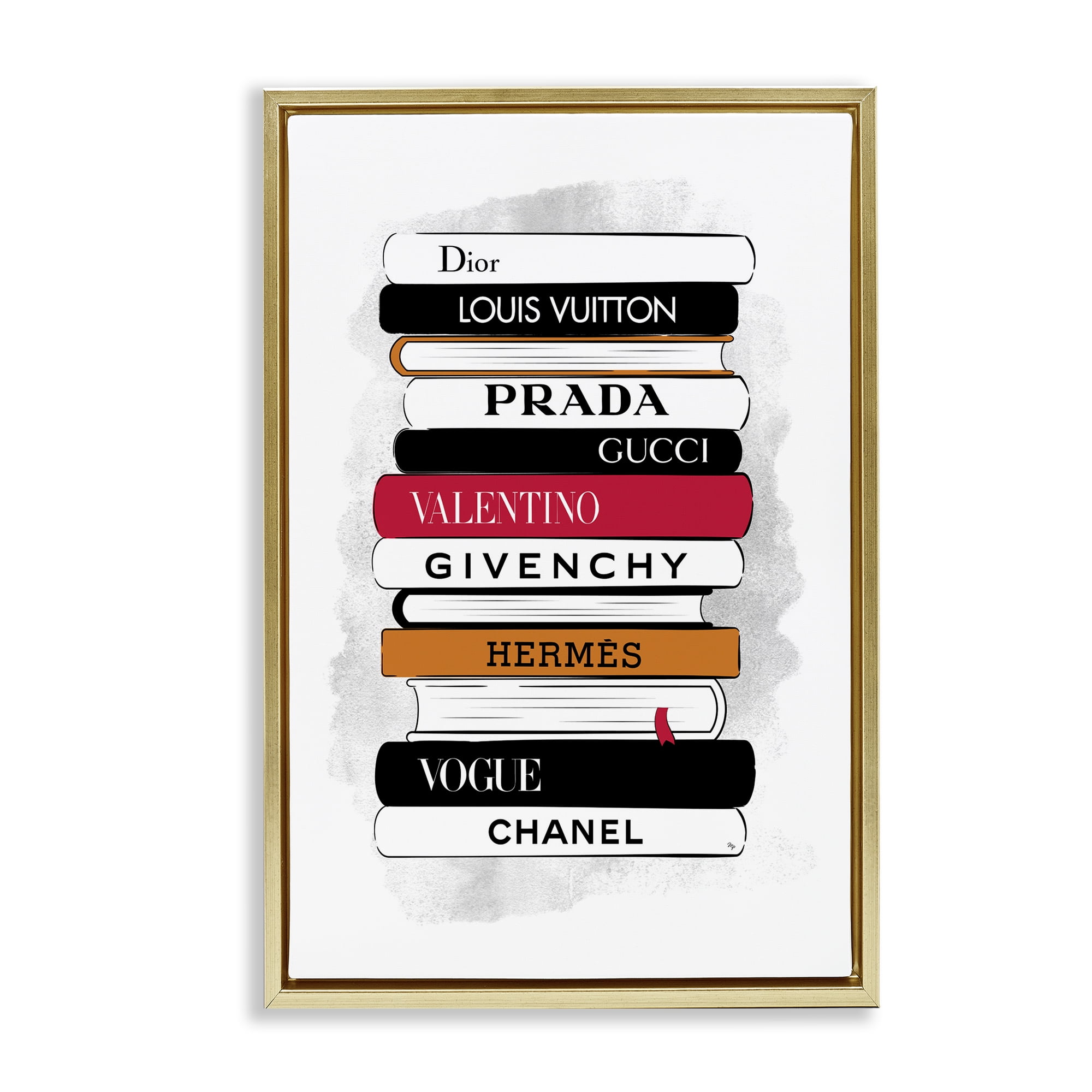 Stupell Industries Tall Fashion Bookstack Beauty & Fashion Painting Gold Floater Framed Art Print Wall Art, 21 x 31