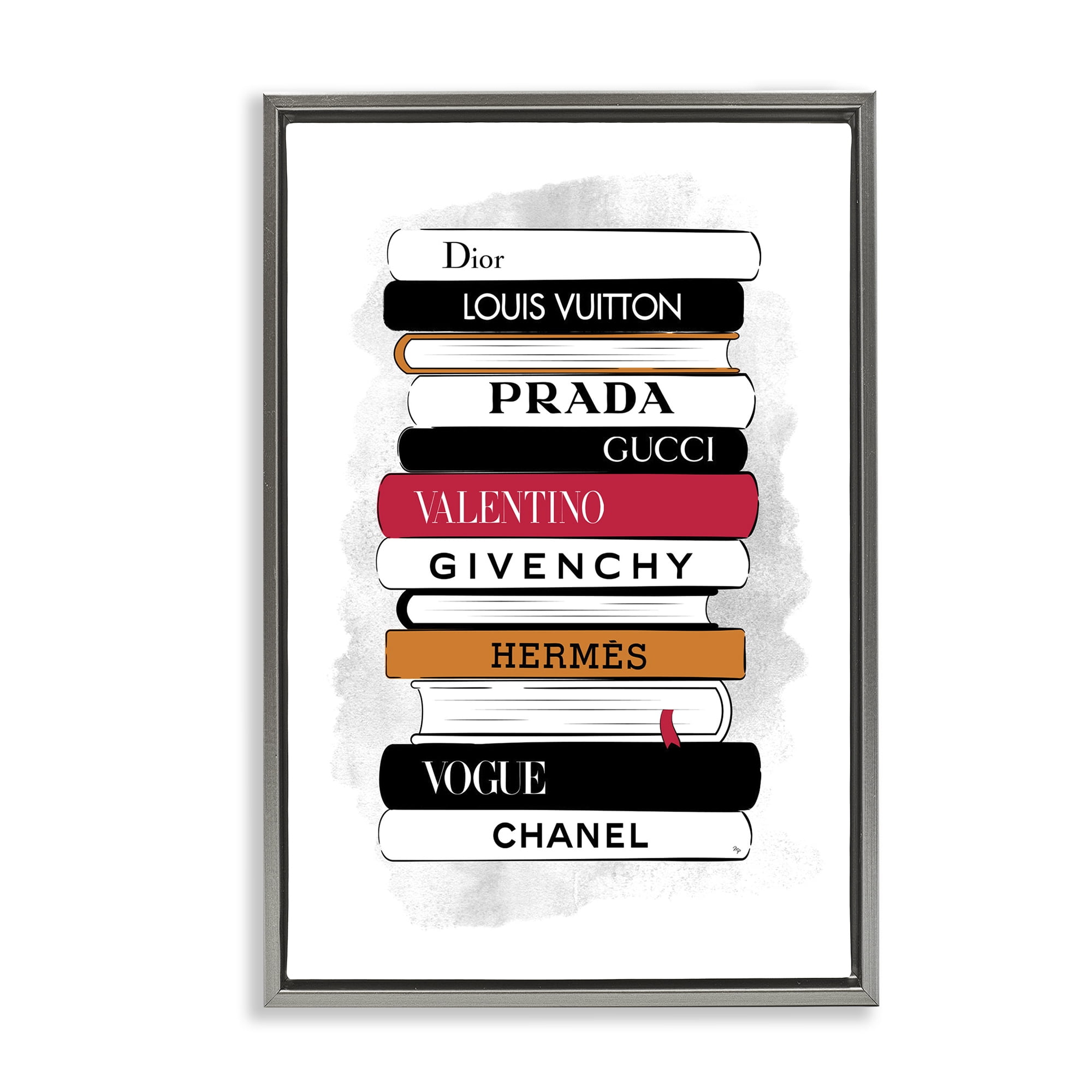 Stupell Industries Tall Fashion Bookstack Beauty & Fashion Painting Gray Floater Framed Art Print Wall Art, 21 x 31