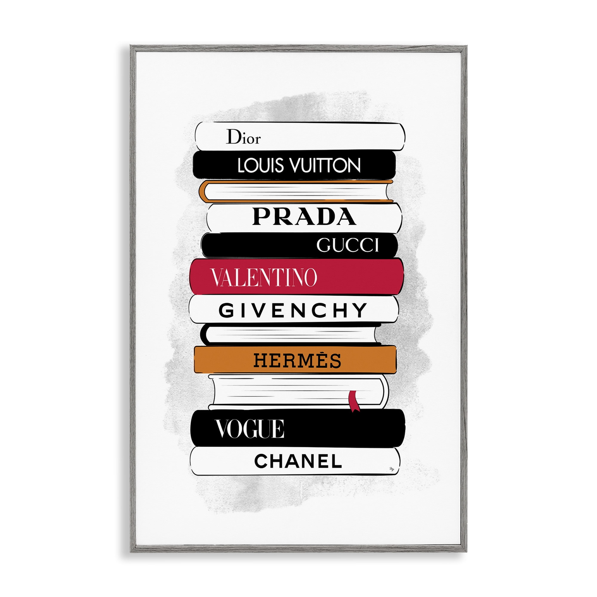Stupell Industries Tall Fashion Bookstack Beauty & Fashion Painting Gray Framed Art Print Wall Art, 20 x 30