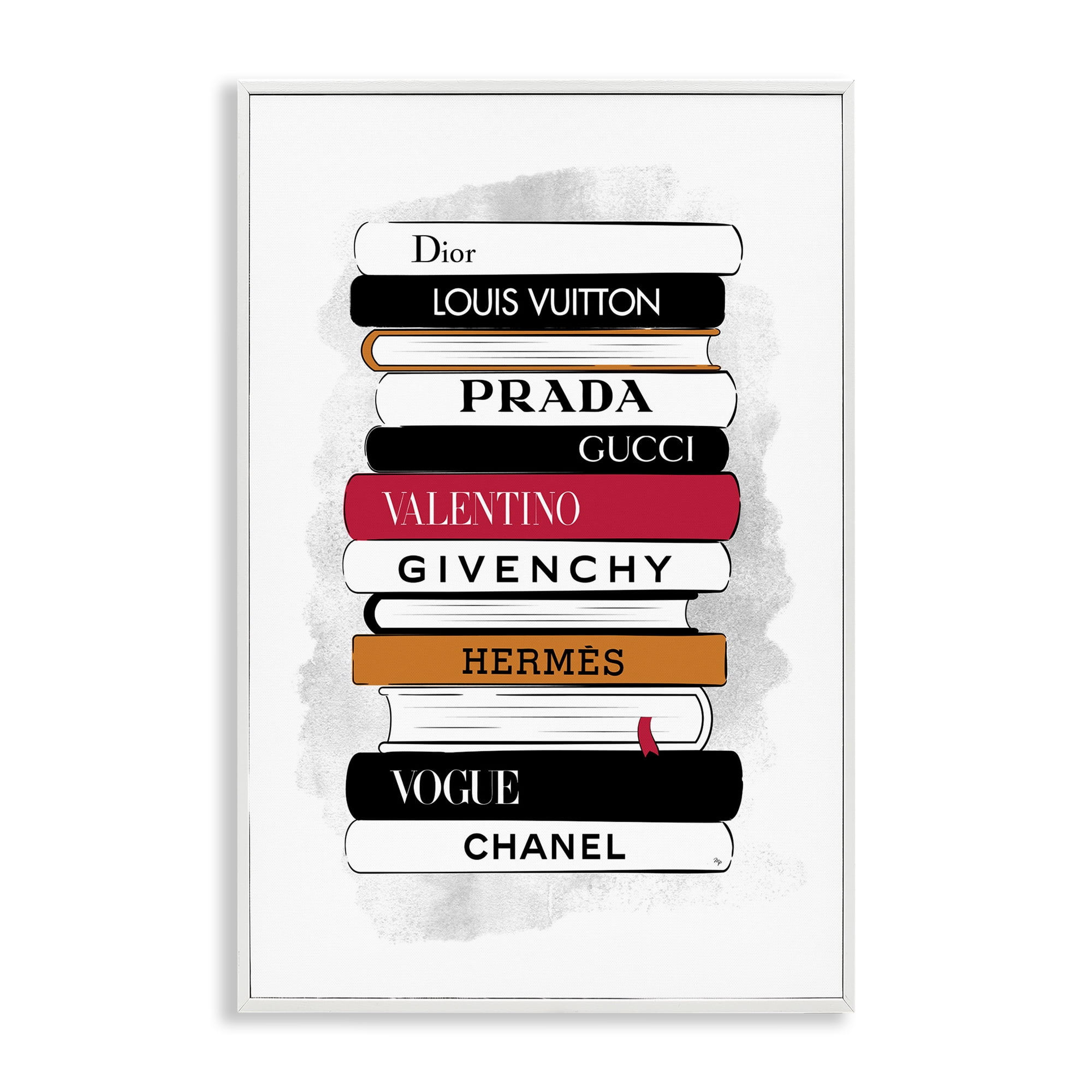 Stupell Industries Tall Fashion Bookstack Beauty & Fashion Painting White Framed Art Print Wall Art, 16 x 24