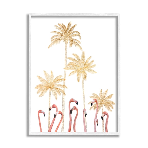 Stupell Industries Tall Flamingoes Golden Palm Trees over White, 11 x 14,Design by Ziwei Li