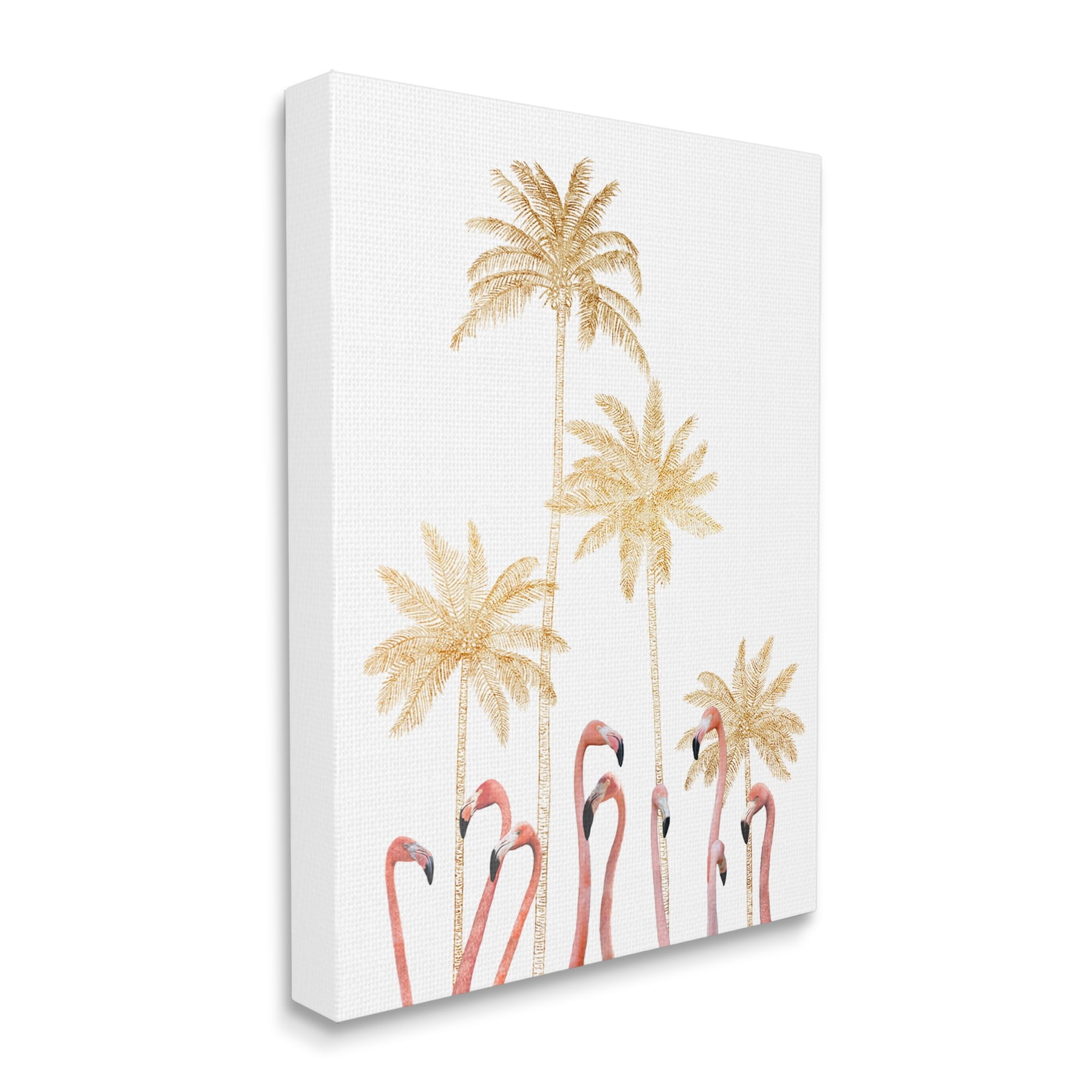 Stupell Industries Tall Flamingoes Golden Palm Trees over White Canvas Wall Art by Ziwei Li