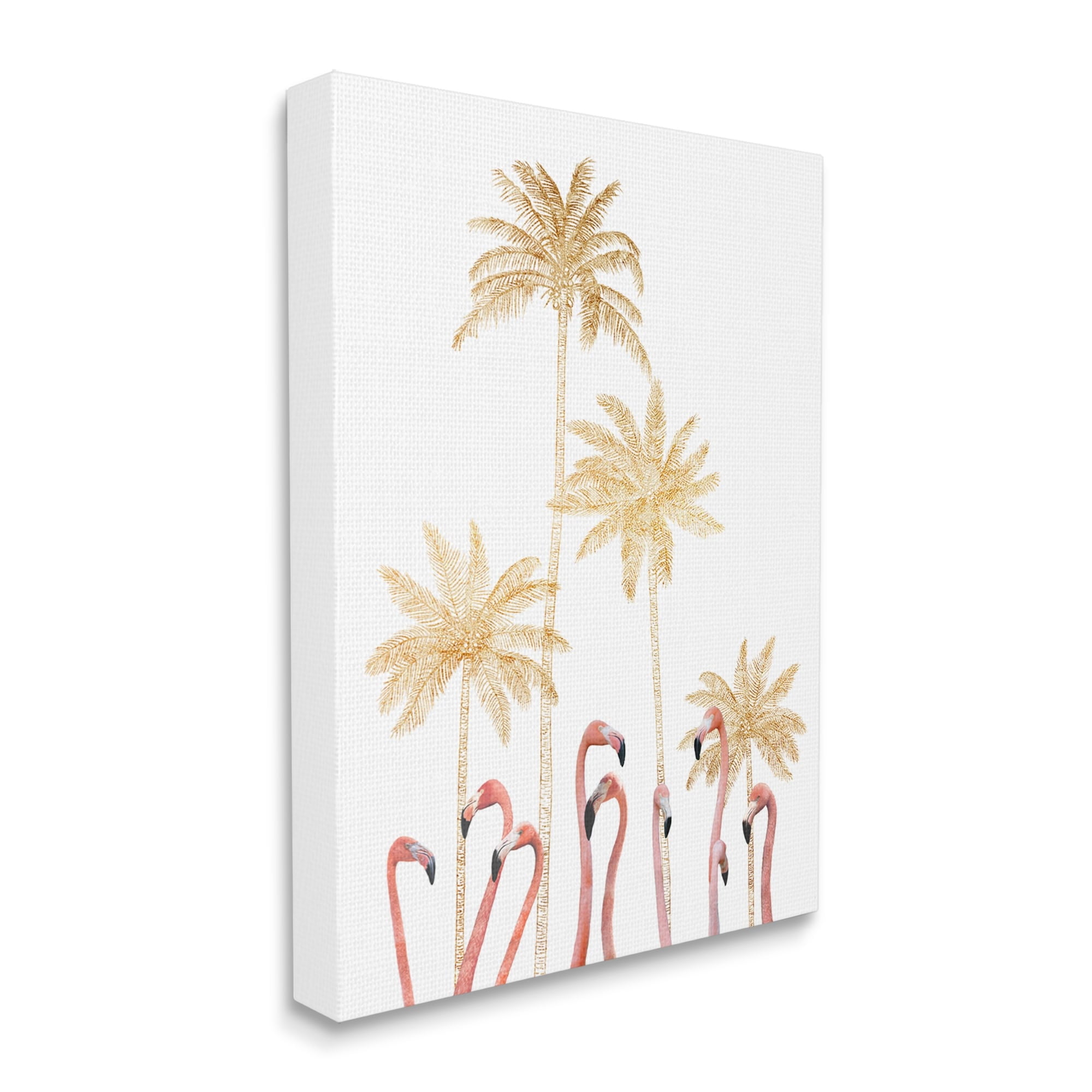 Stupell Industries Tall Flamingoes Golden Palm Trees over White Canvas Wall Art by Ziwei Li