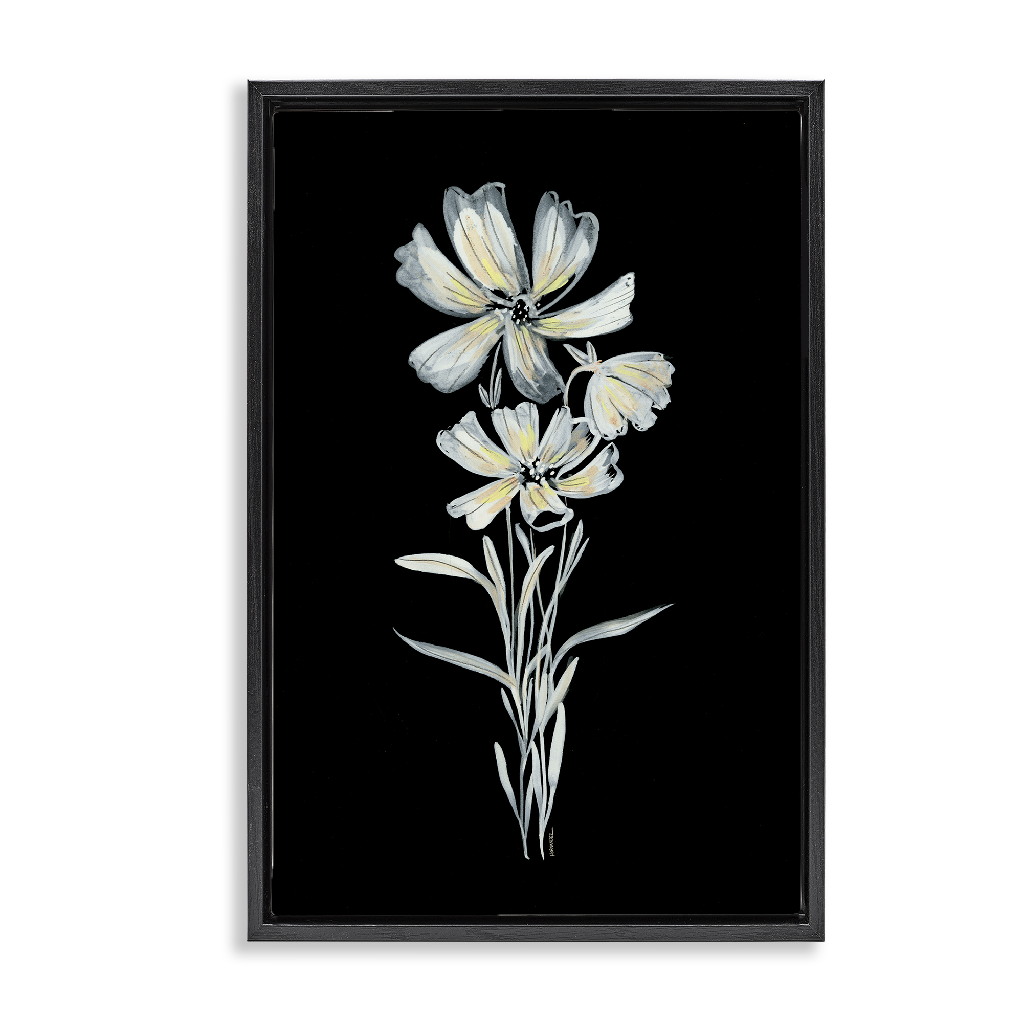Stupell Industries Tall Floral Stems Plants & Flowers Painting Black Floater Framed Canvas Art Print Wall Art, 21 x 31